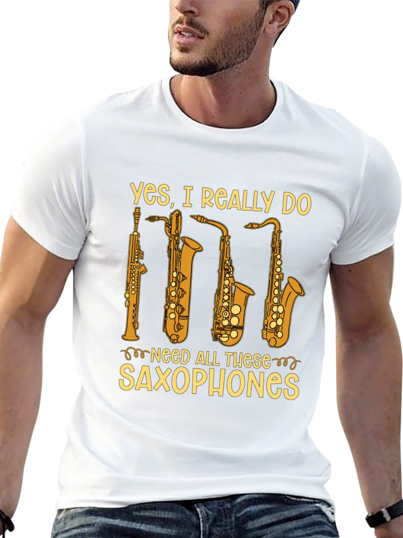 Black Saxophone Lover T-Shirt - Yes, I Need All These Saxophones! view 13