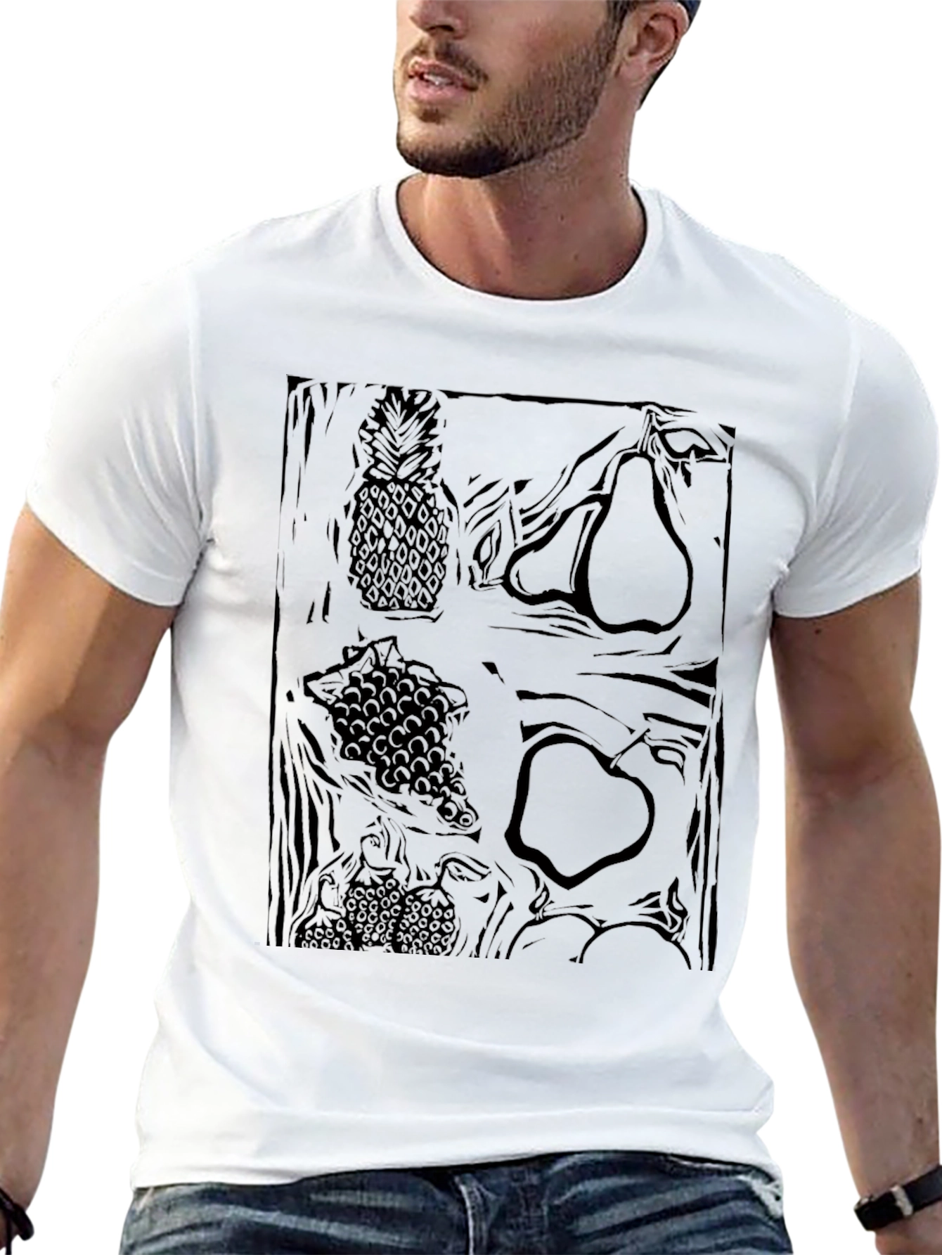 Black Monochrome Fruit Pattern Graphic Tee view 13