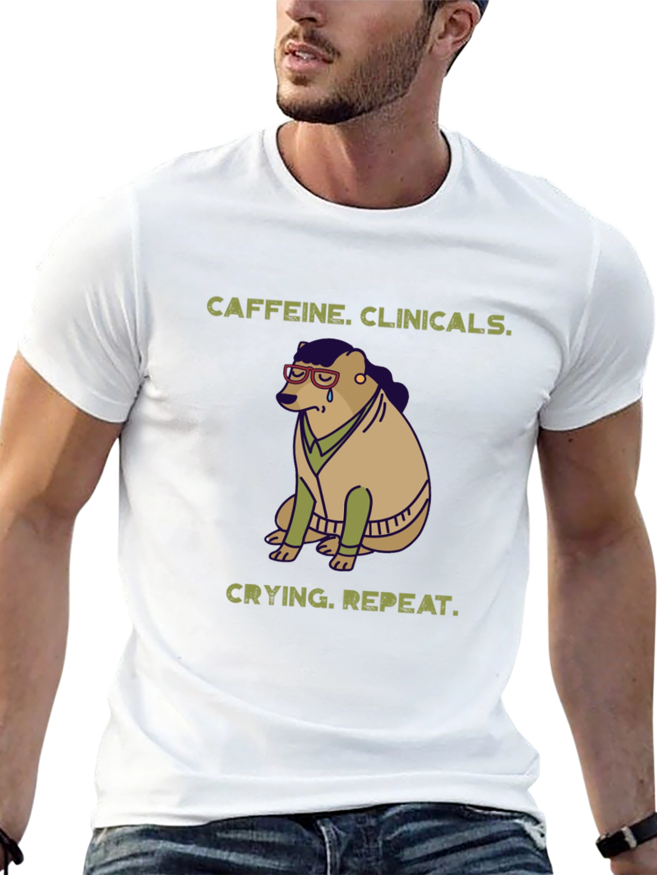 Black Caffeine Clinicals Crying Repeat Black Graphic T-Shirt view 13