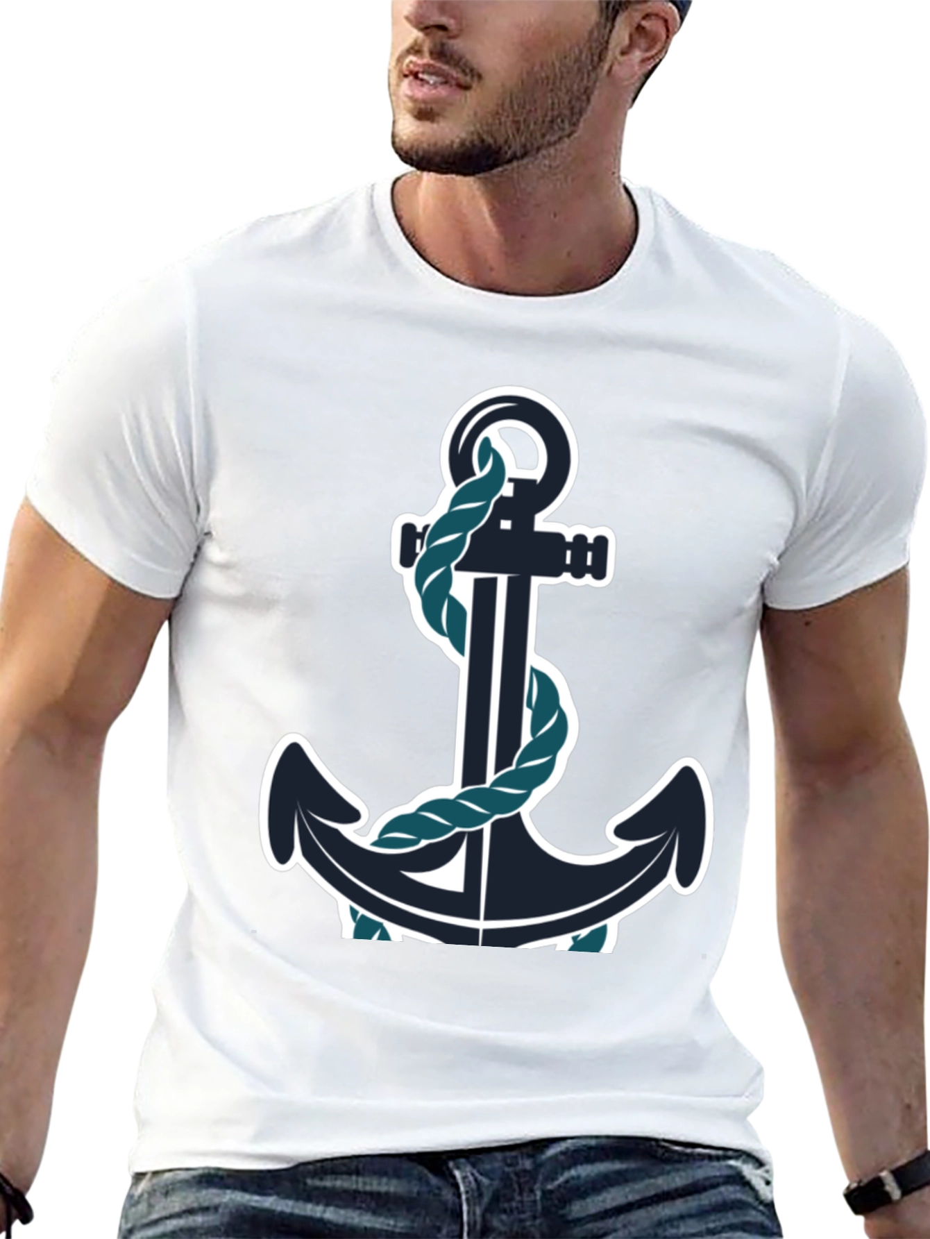 Black Nautical Anchor Graphic Tee - Black Cotton Blend view 13