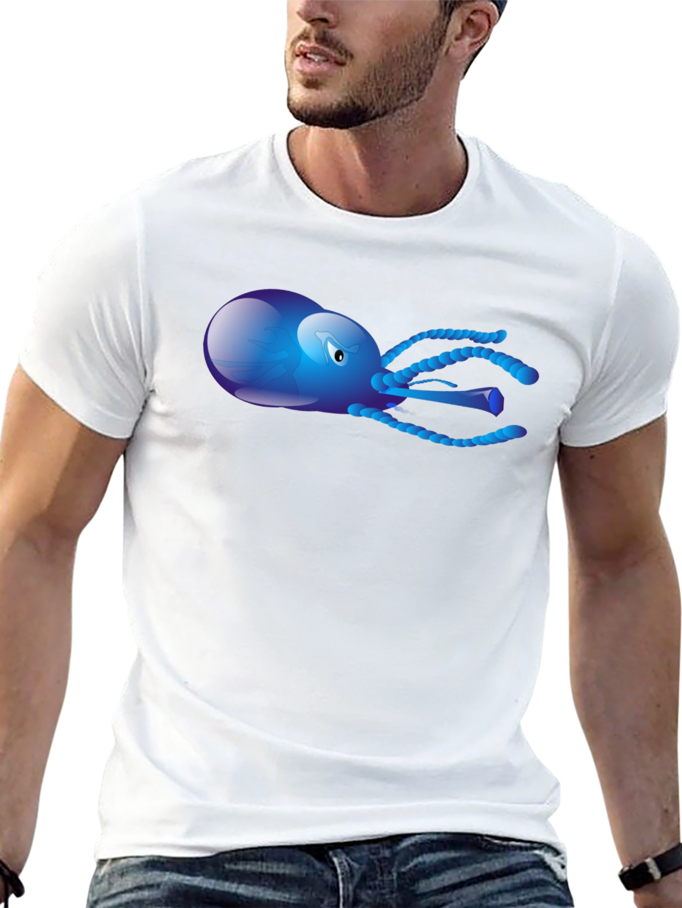 Black Blue Octopus Graphic Tee - Men's Black T-Shirt view 13