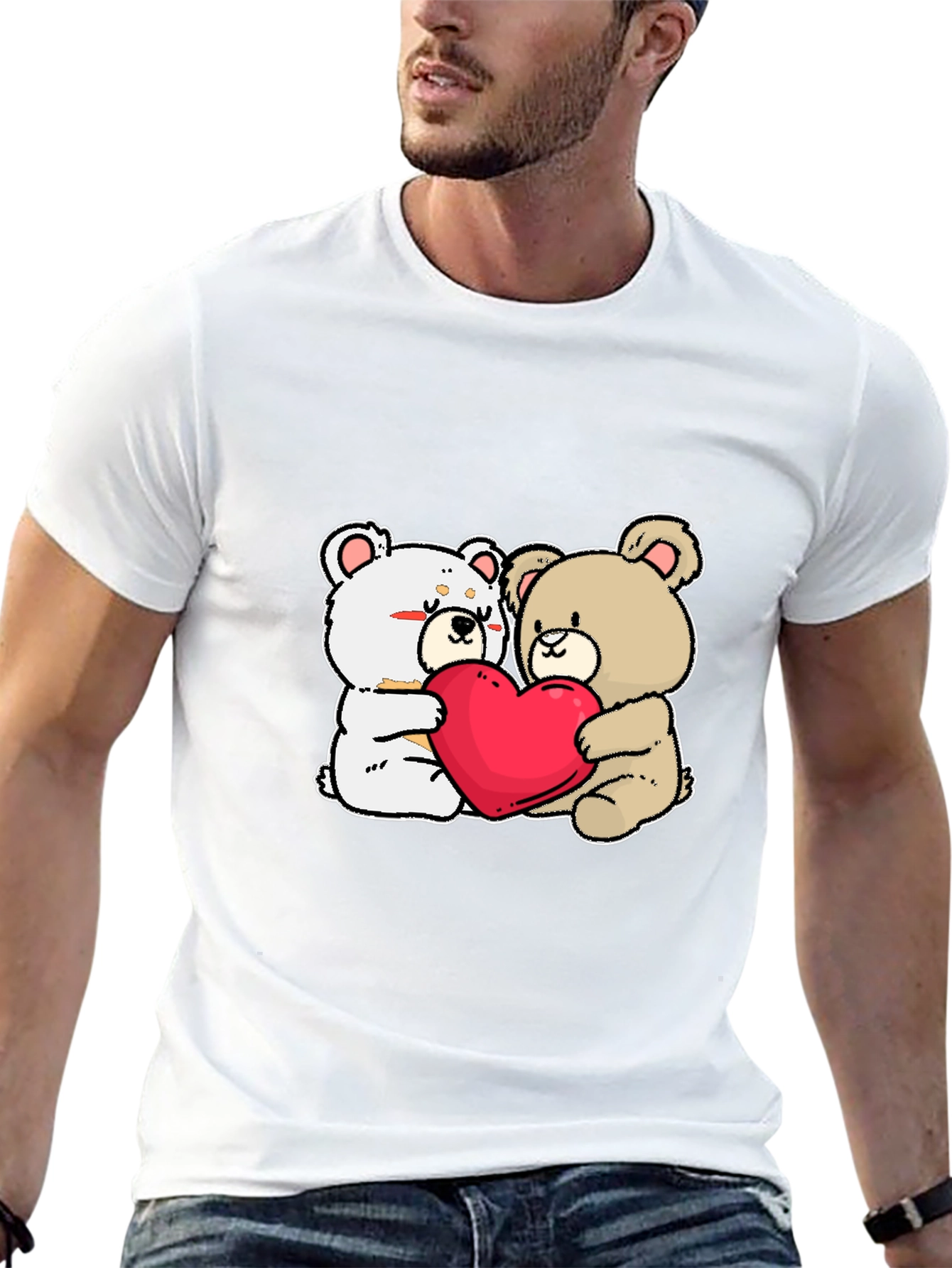 Black Cute Bears Hugging Heart T-Shirt view 13