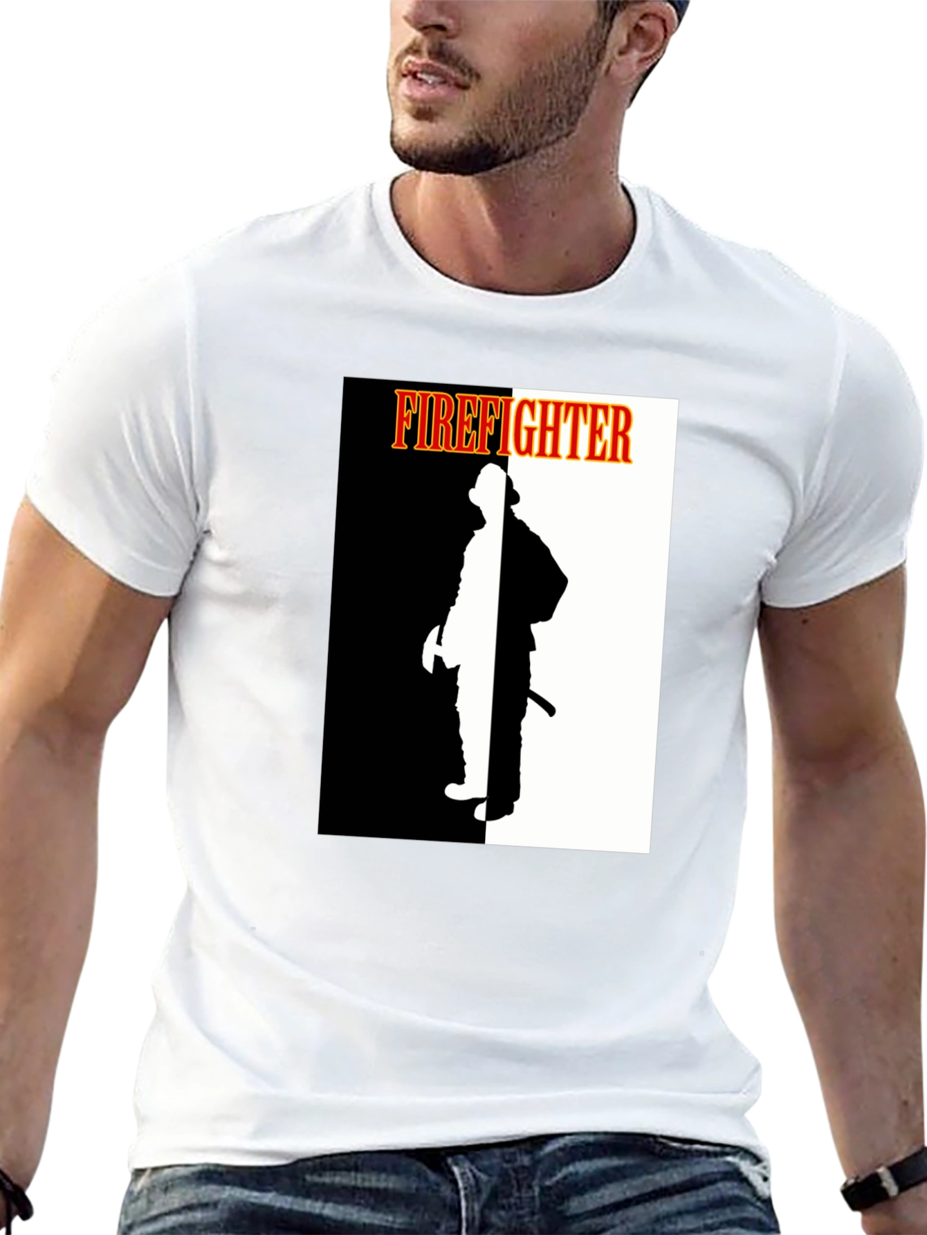 Black Firefighter Graphic Tee - Black Crew Neck Shirt view 13