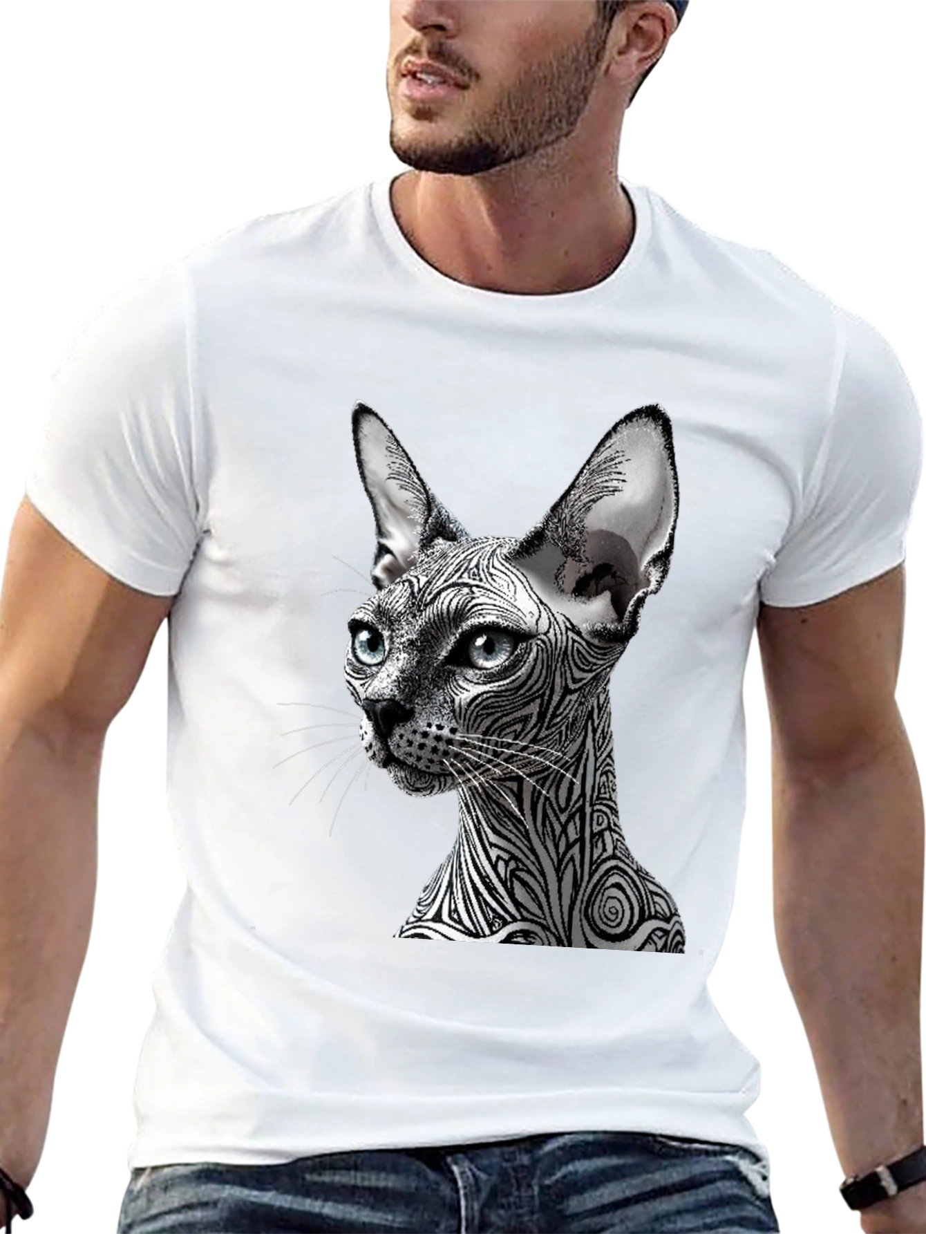Black Unique Cat Graphic T-Shirt - Stylish Black Tee view 13