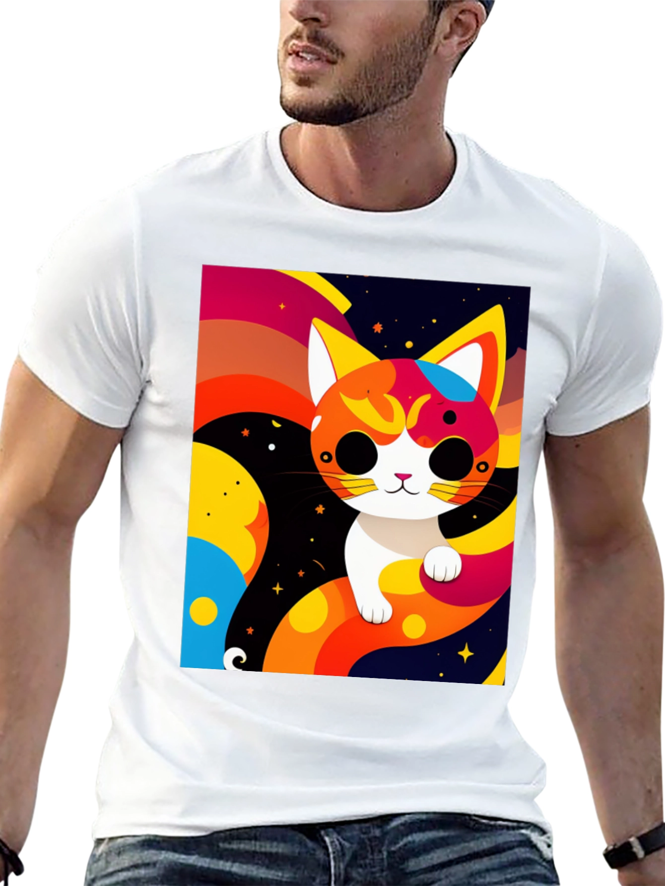 Black Cartoon Cat Graphic Tee - Modern Artistic Design view 13