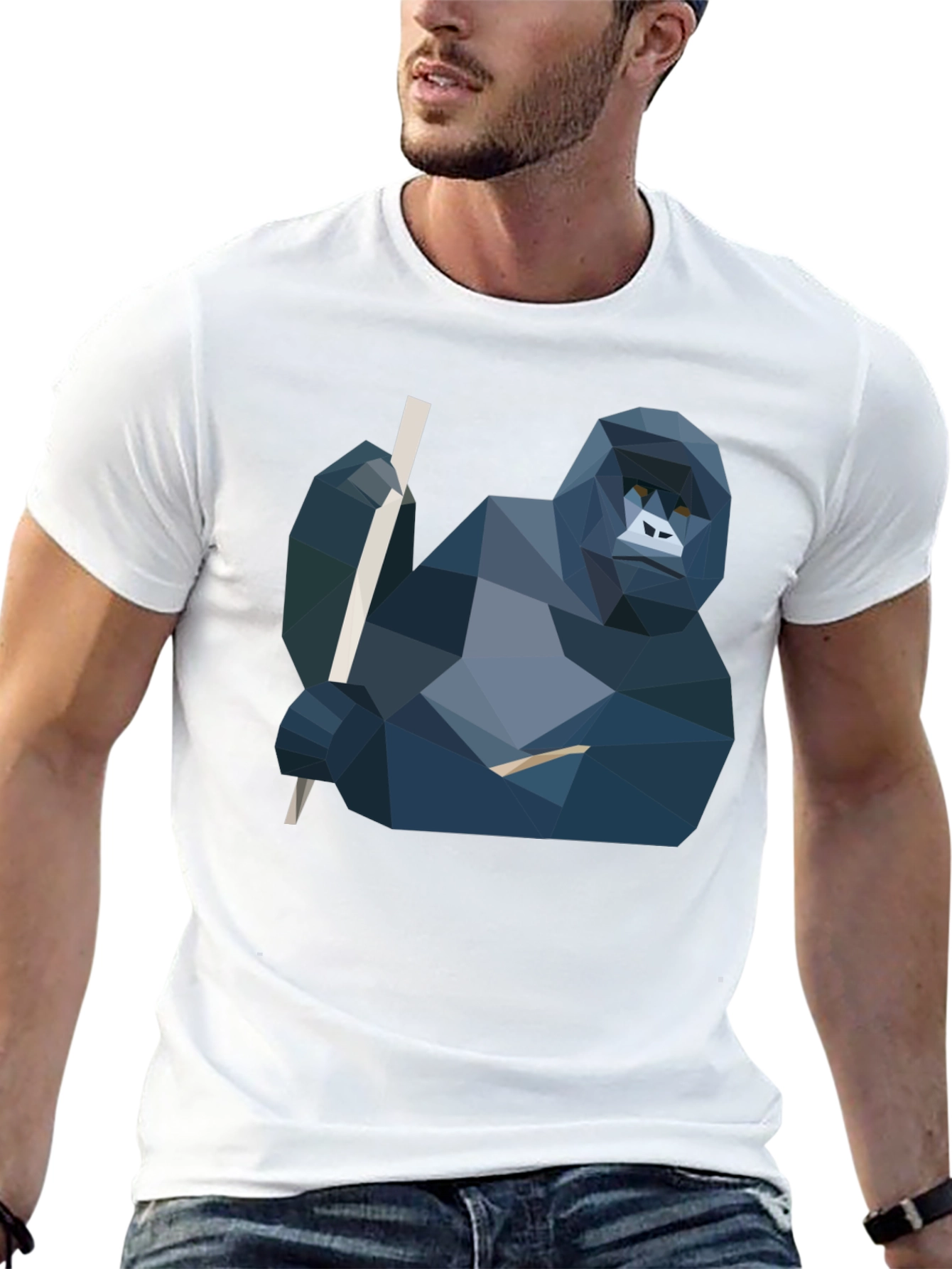 Black Geometric Gorilla Graphic Tee - Modern Animal Print Shirt view 13