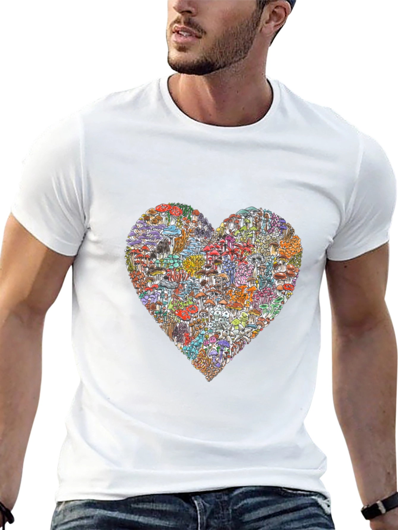 Black Mushroom Heart Graphic T-Shirt - Unique Design view 13