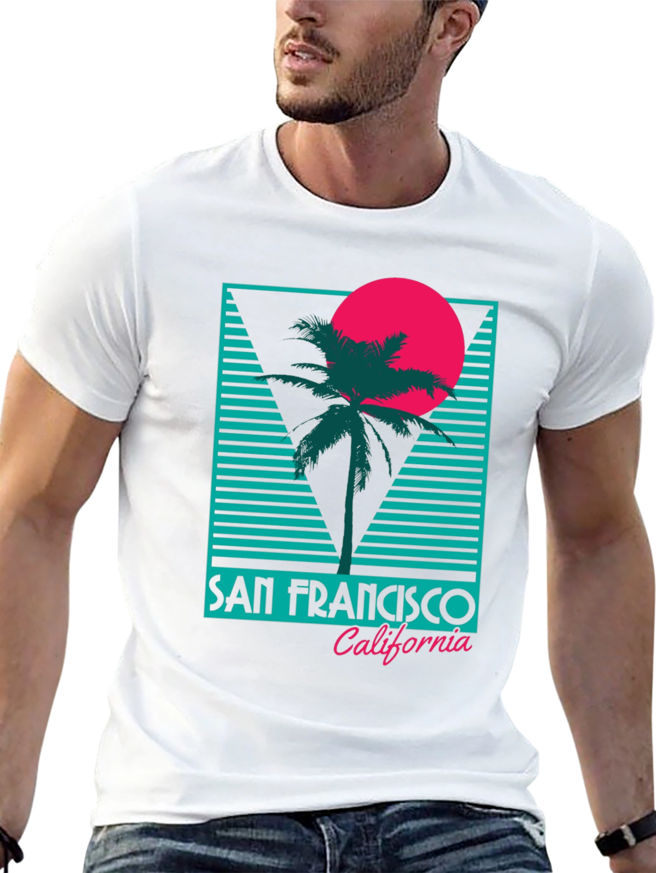 Black Retro San Francisco T-Shirt Palm Tree Sunset Design view 13