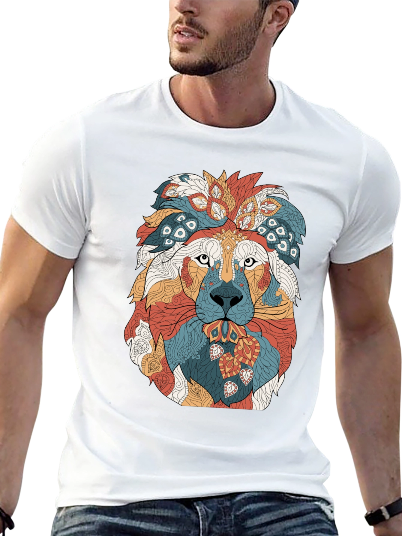 Black Lion Graphic Print Crew Neck T-Shirt - Artistic Design view 13