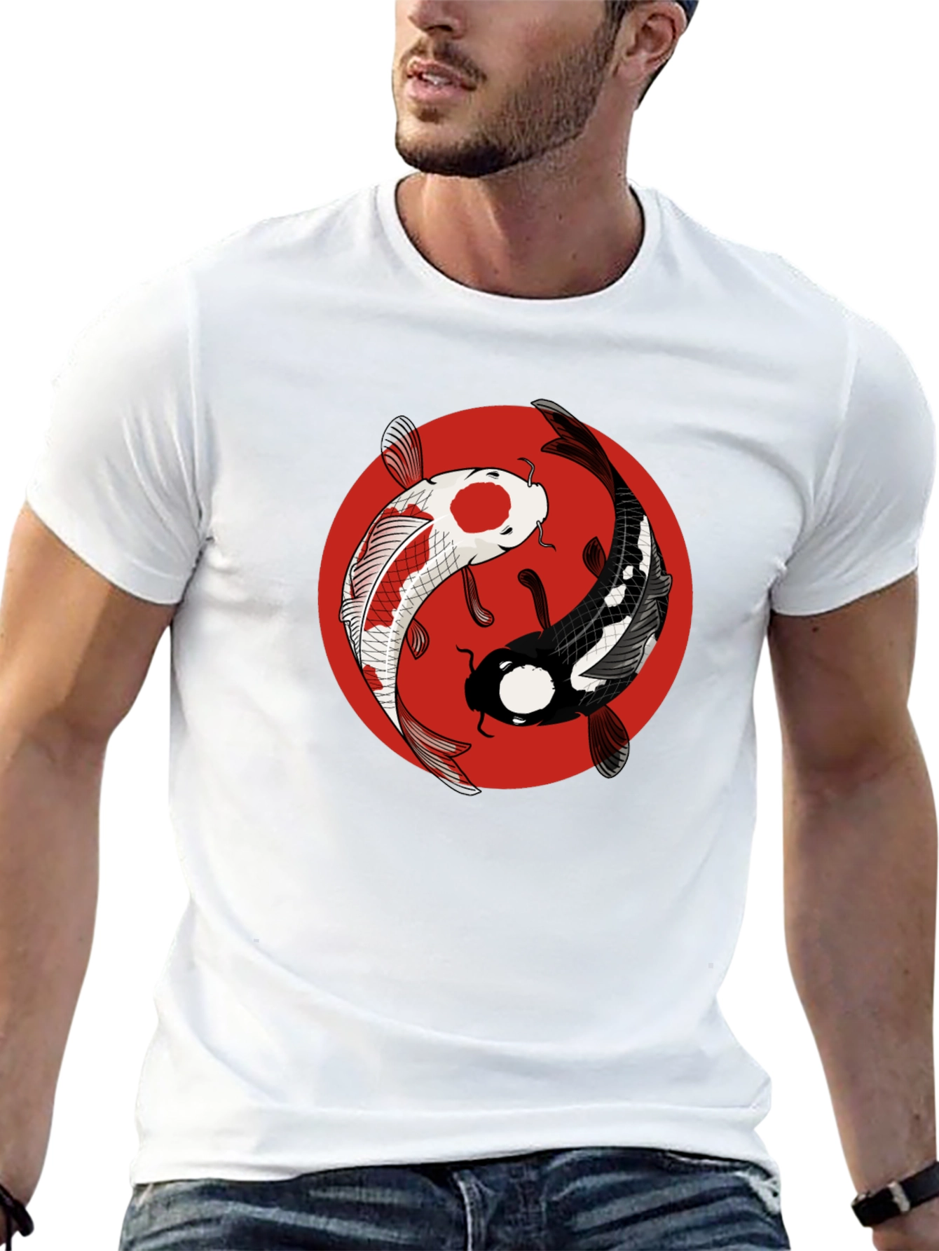Black Yin Yang Koi Fish Graphic Tee - Black Cotton T-Shirt view 13