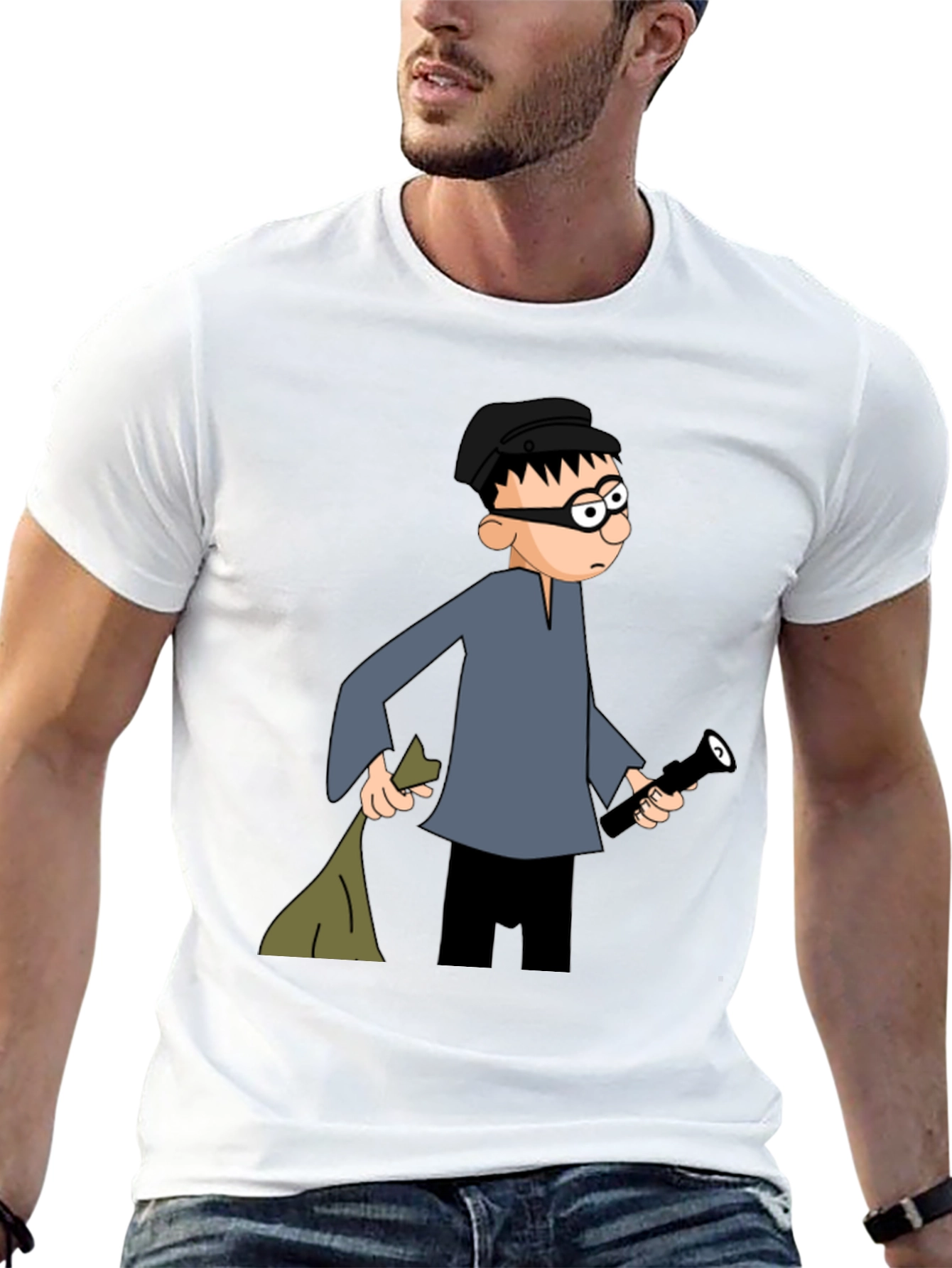Black Cartoon Burglar Black T-Shirt view 13