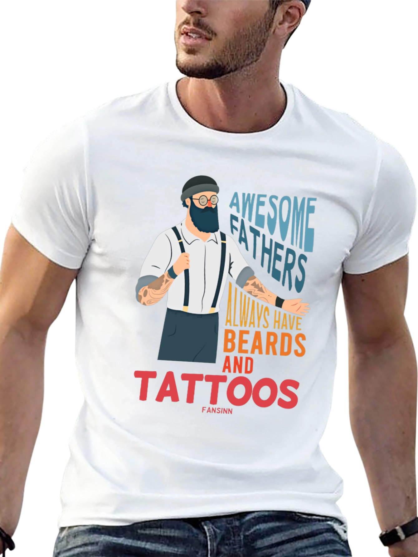 Black Awesome Fathers Beards Tattoos Graphic Tee view 13