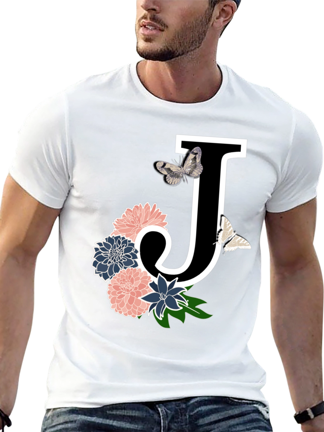 Black Floral Letter J T-Shirt view 13