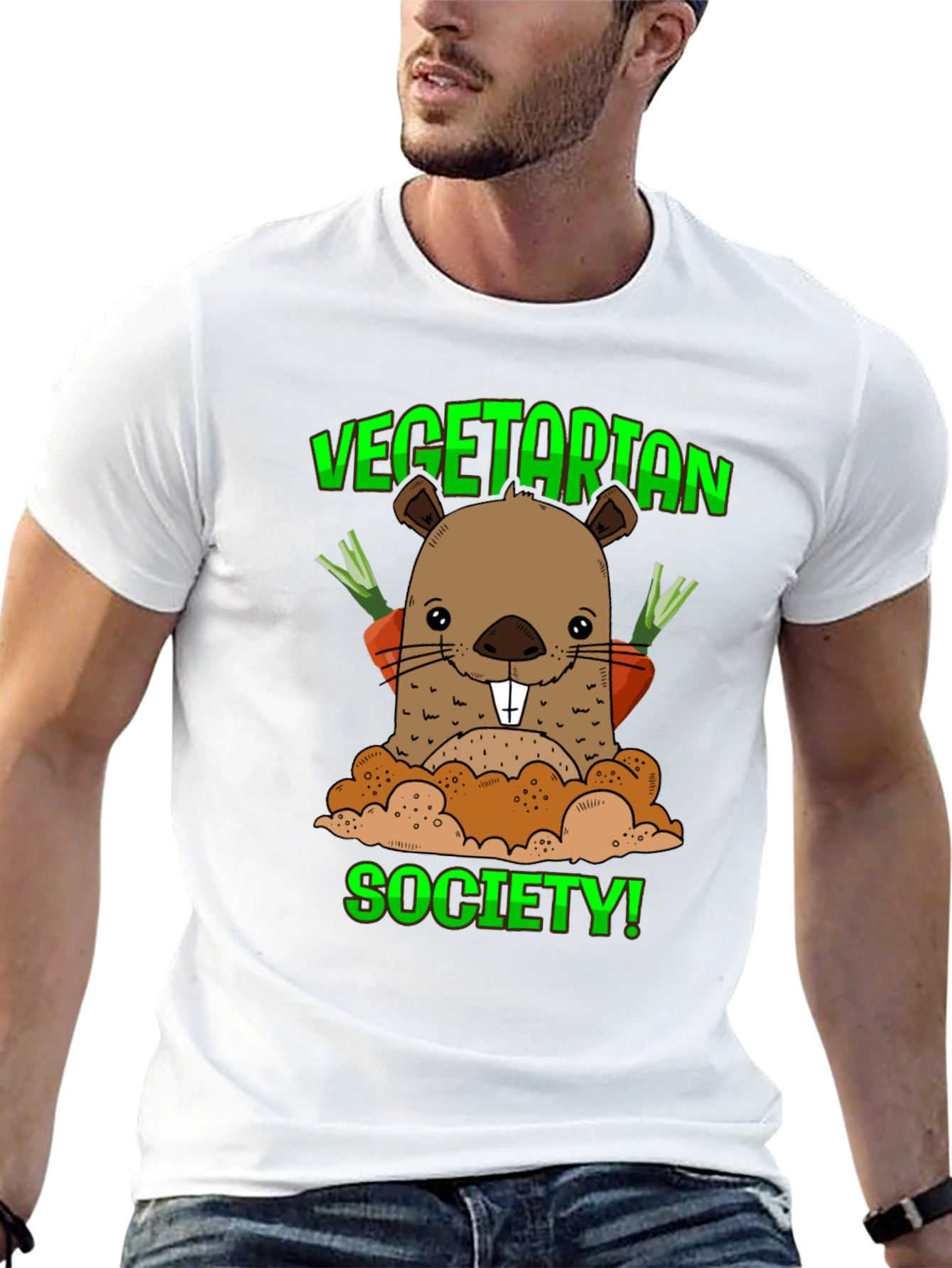 Black Vegetarian Society T-Shirt with Groundhog Graphic view 13