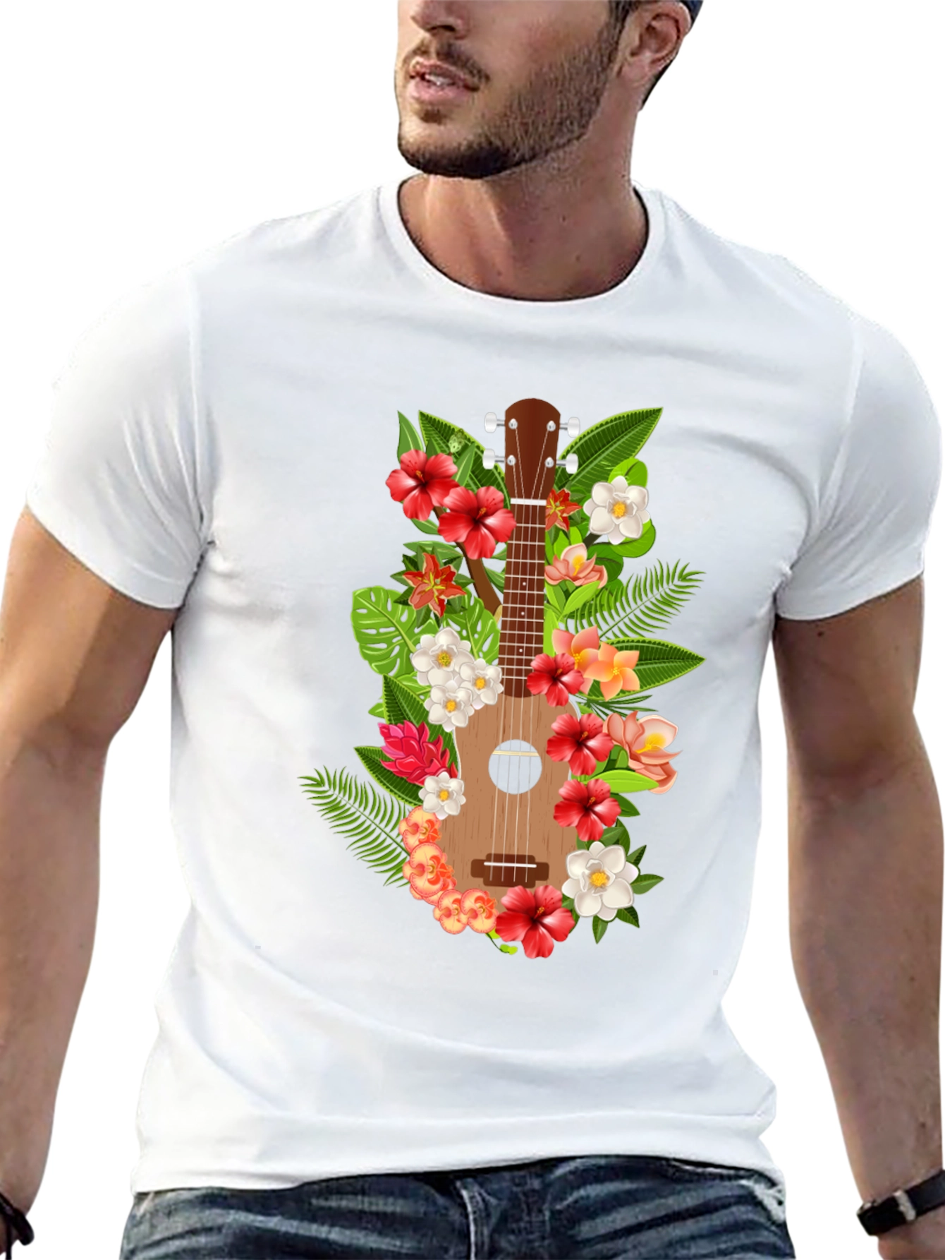 Black Floral Ukulele Black T-Shirt view 13