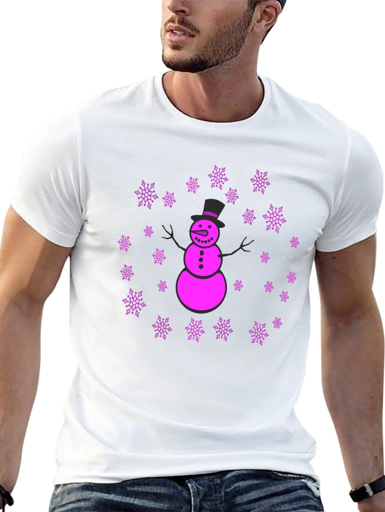 Black Snowman Snowflake Graphic T-Shirt - Fun Winter Holiday Apparel view 13
