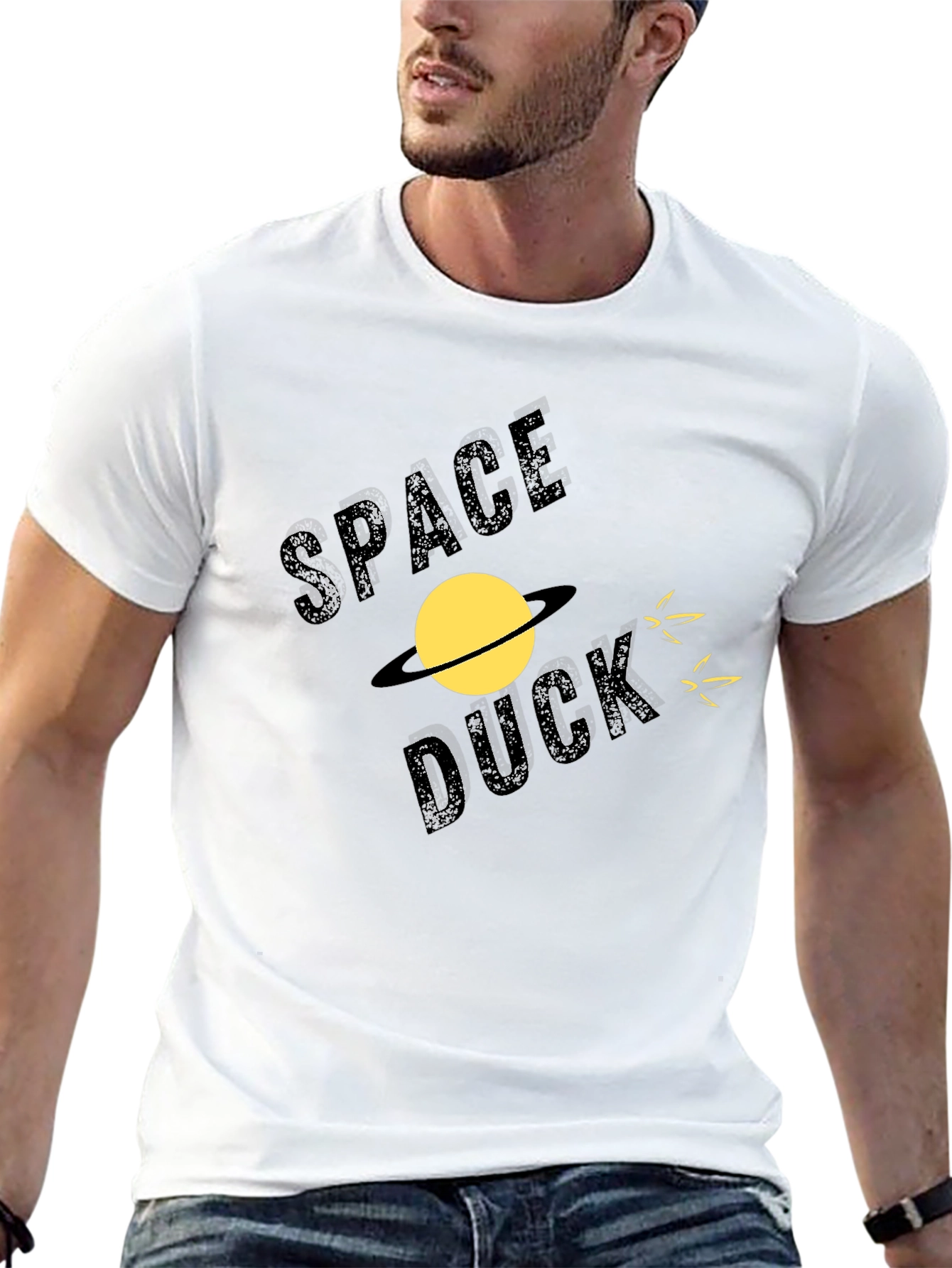 Black Space Duck T-Shirt - Novelty Graphic Tee view 13
