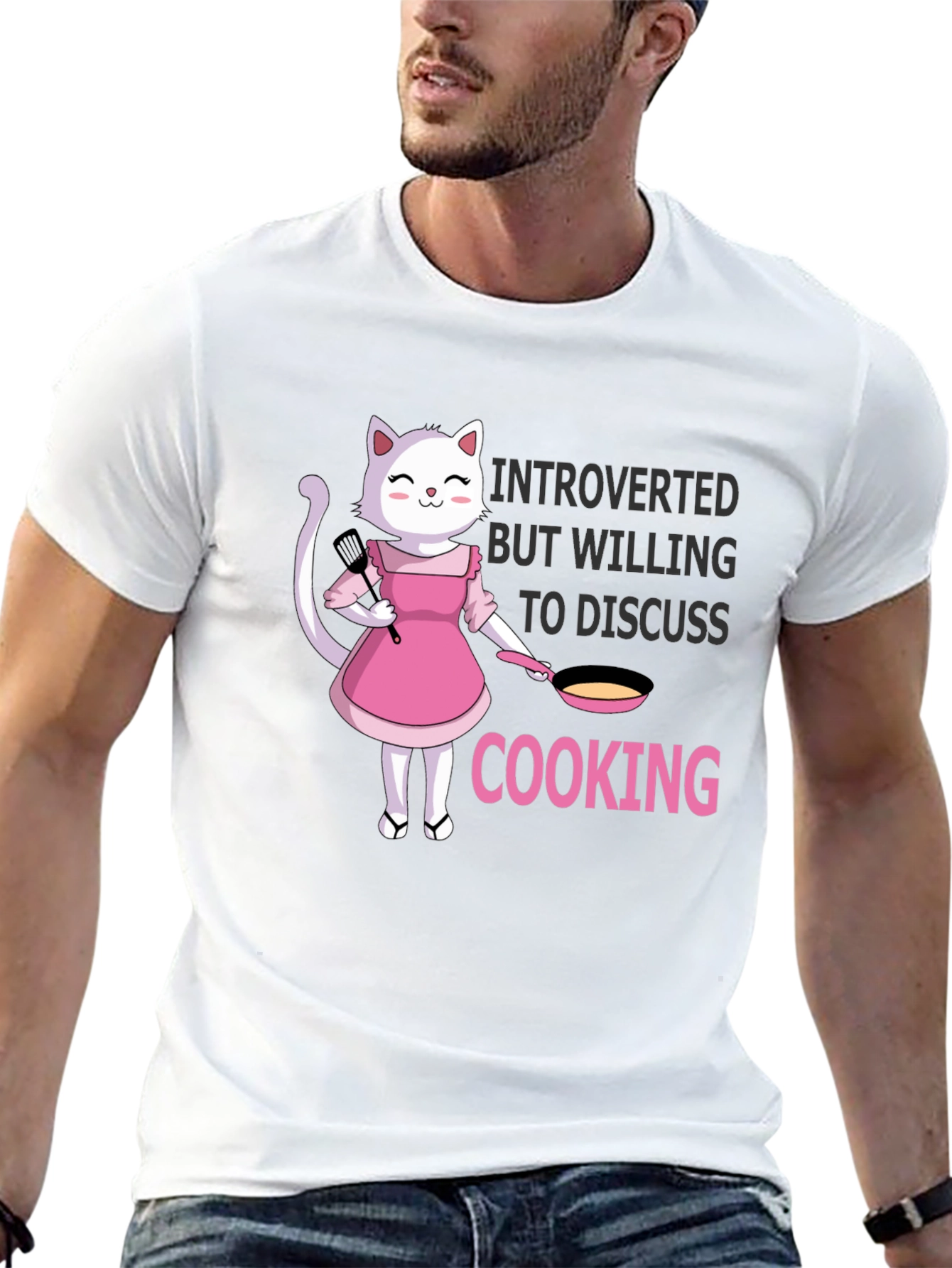 Black Introverted Cooking Cat T-Shirt view 13