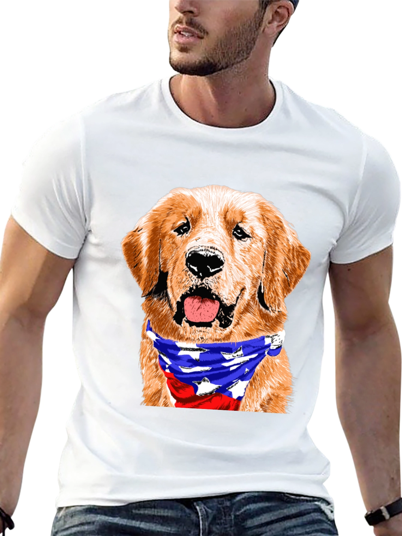 Black Golden Retriever American Flag Bandana T-Shirt view 13