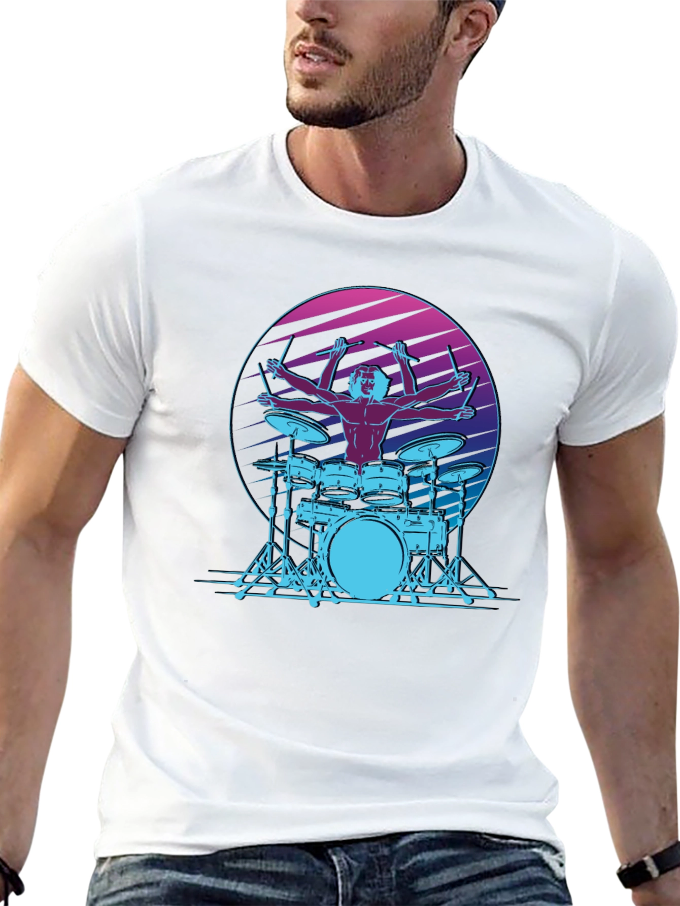 Black Drummer Graphic Tee - Cool Retro Design view 13