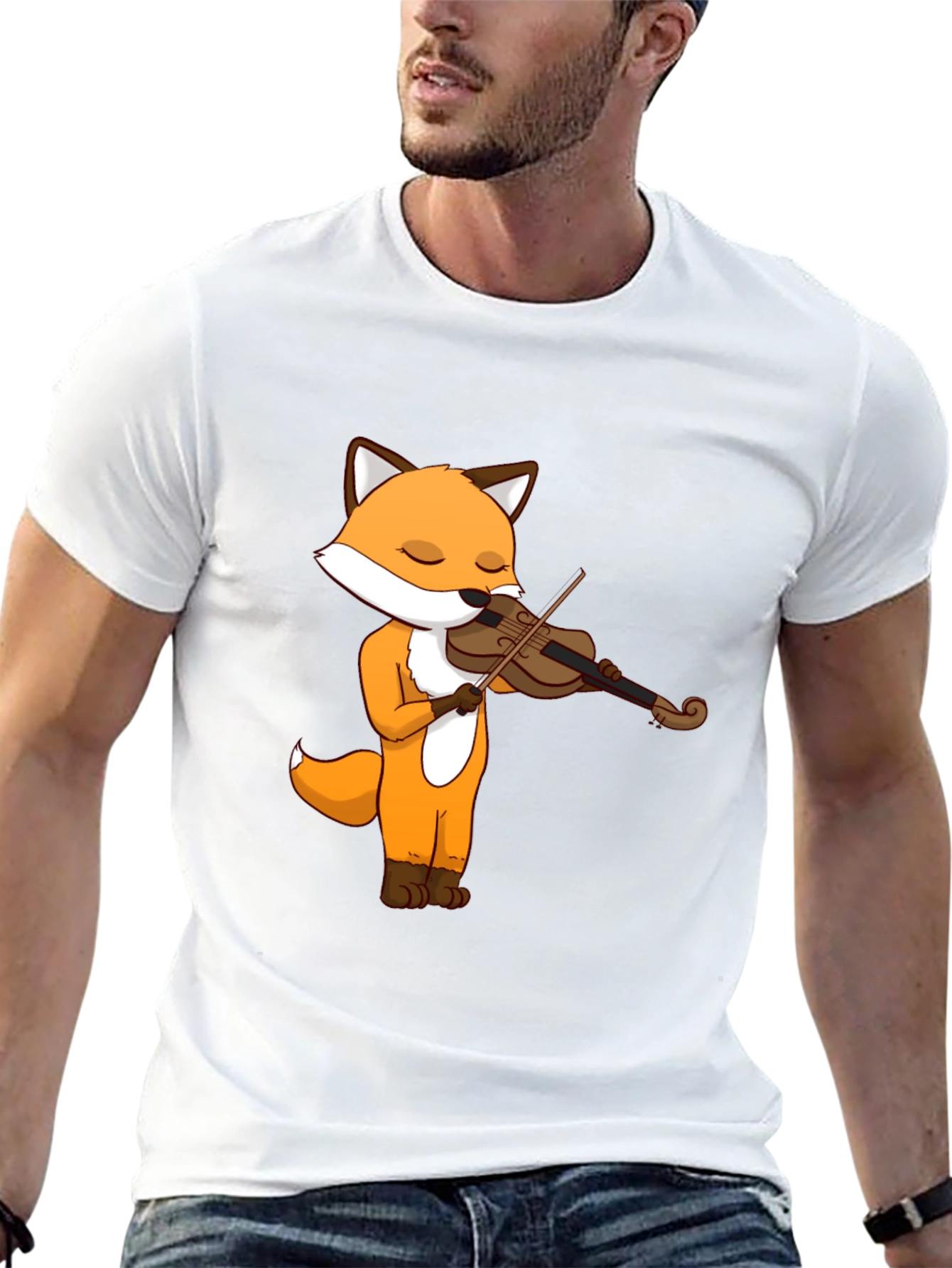 Black Fox Violinist Graphic Tee - Unisex Cotton T-Shirt view 13
