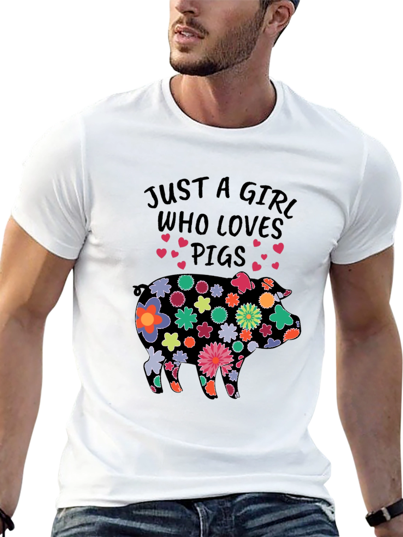 Black Floral Pig T-Shirt - Just a Girl Who Loves Pigs! view 13