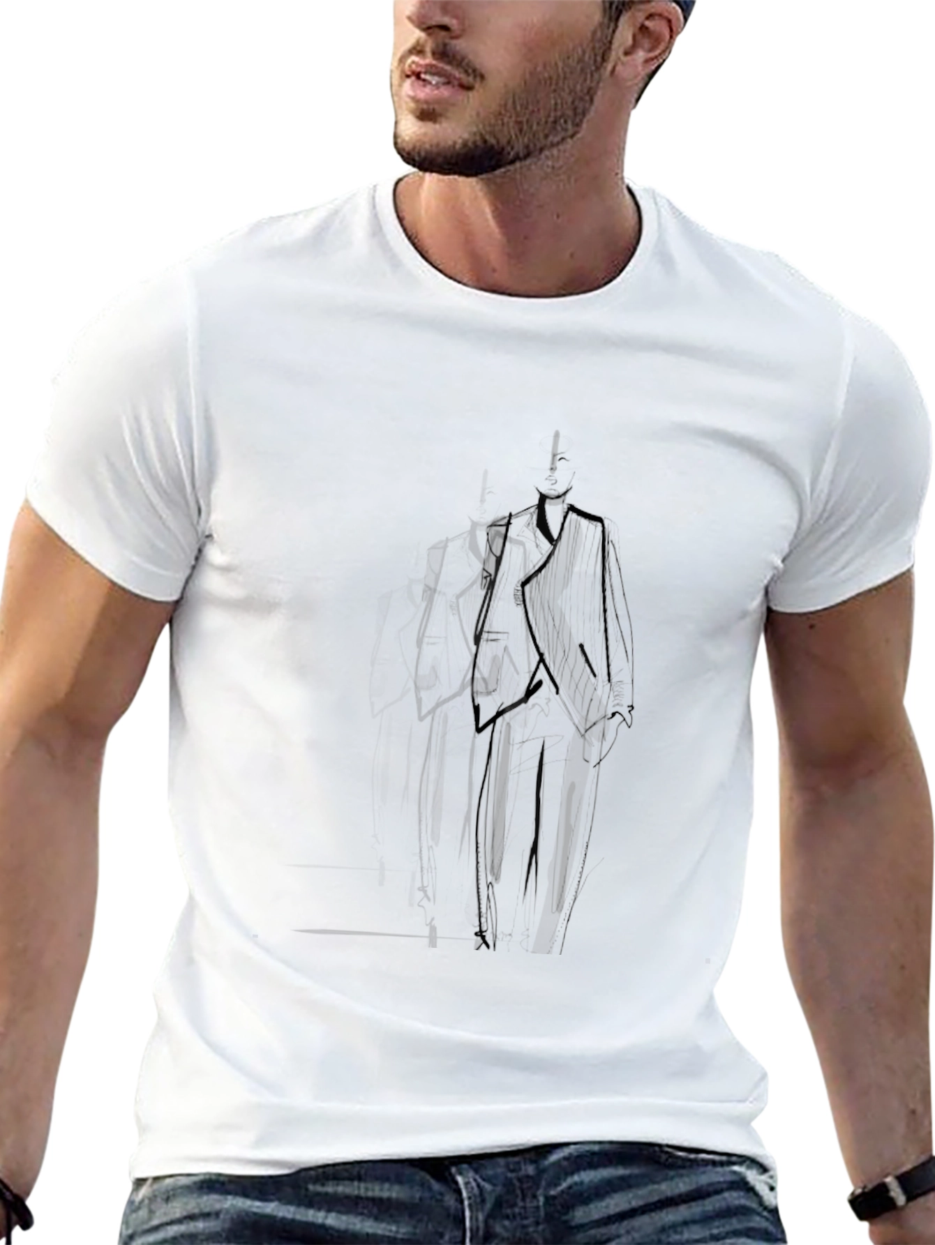 Black Men's Black T-Shirt with Abstract Suit Design view 13