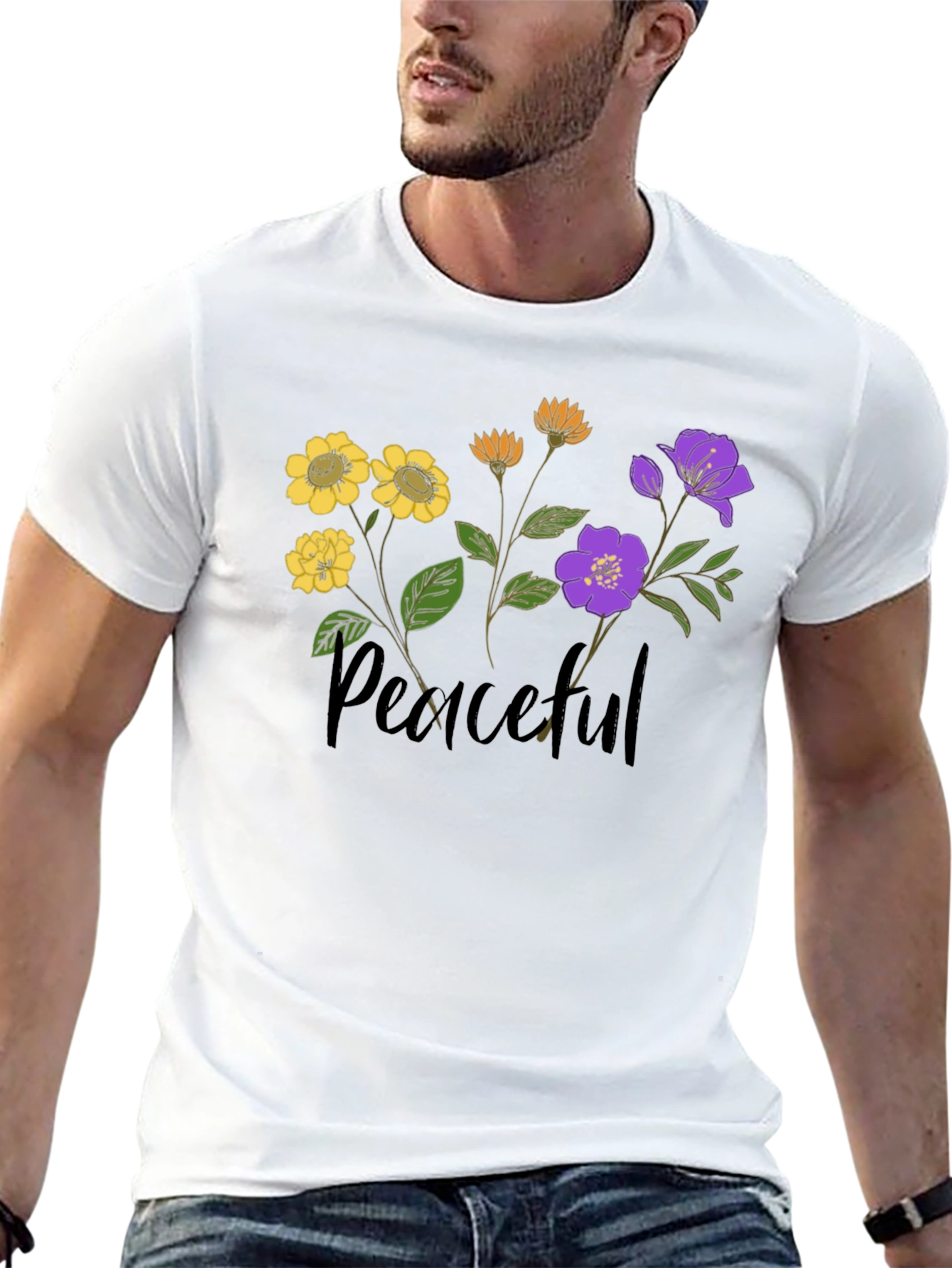 Black Peaceful Flower Graphic Tee view 13
