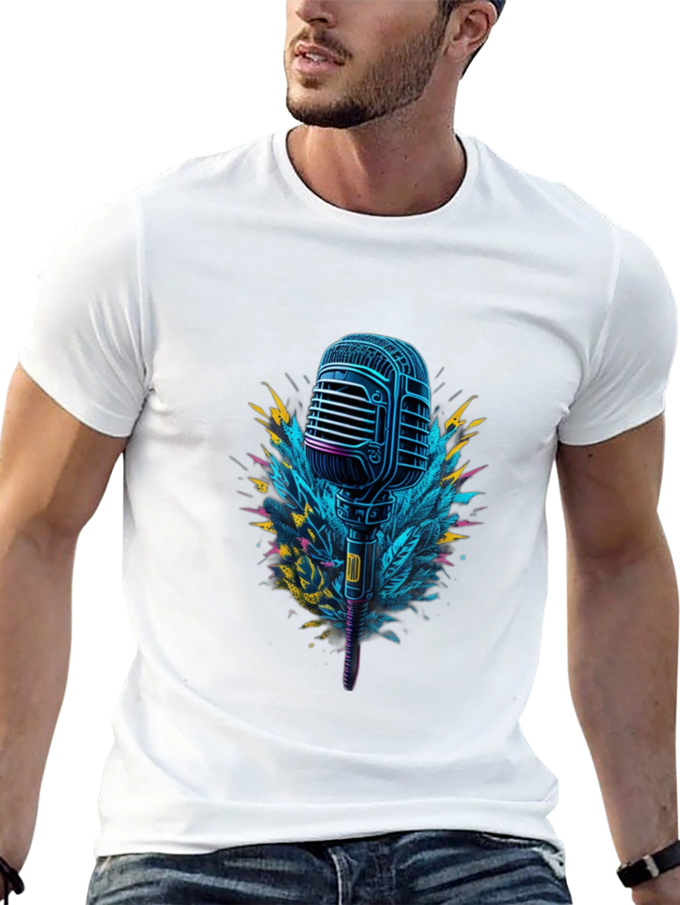 Black Retro Microphone Graphic Tee - Cool Musician Style view 13