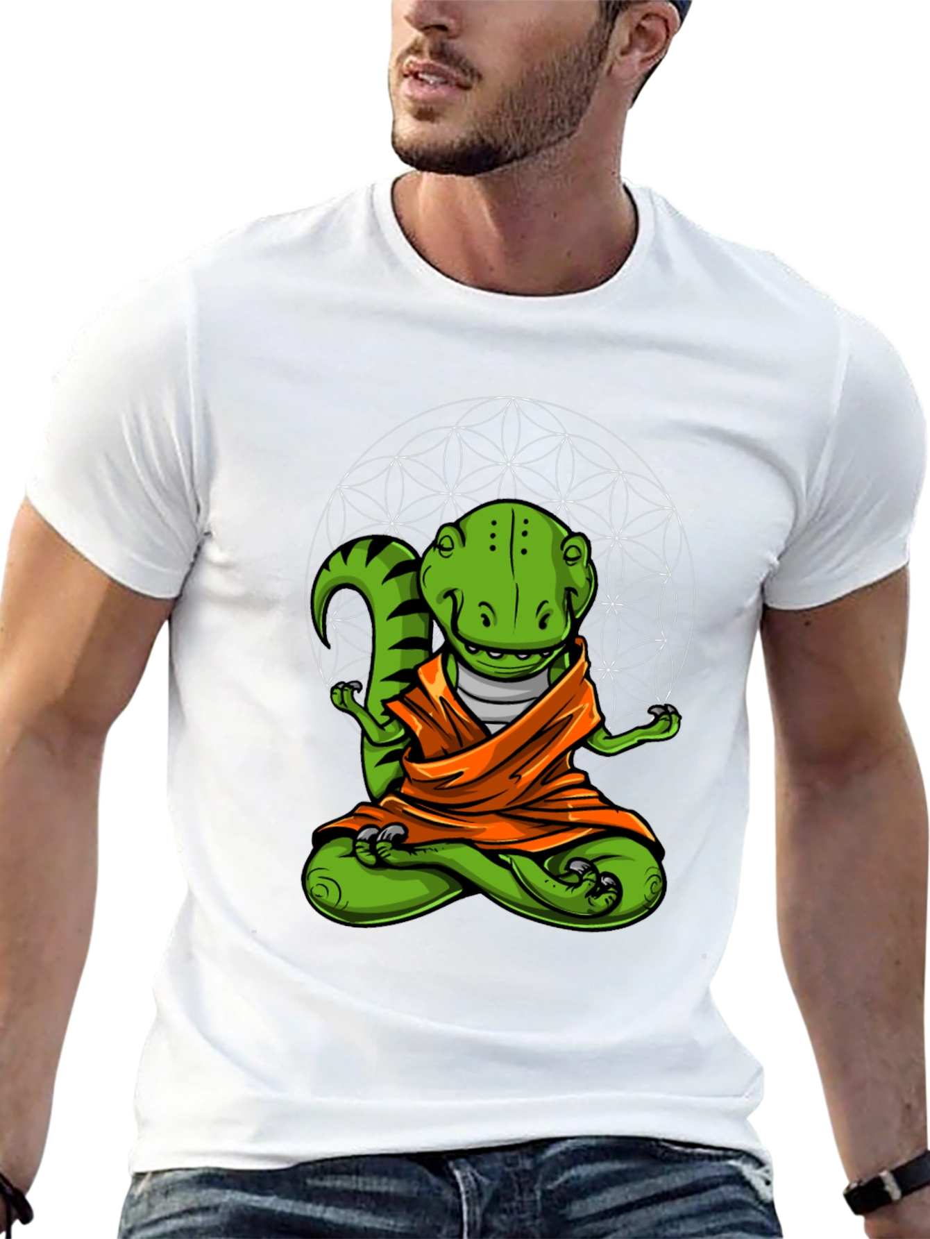 Black Zen Dino T-Shirt - Meditating Reptile Tee view 13