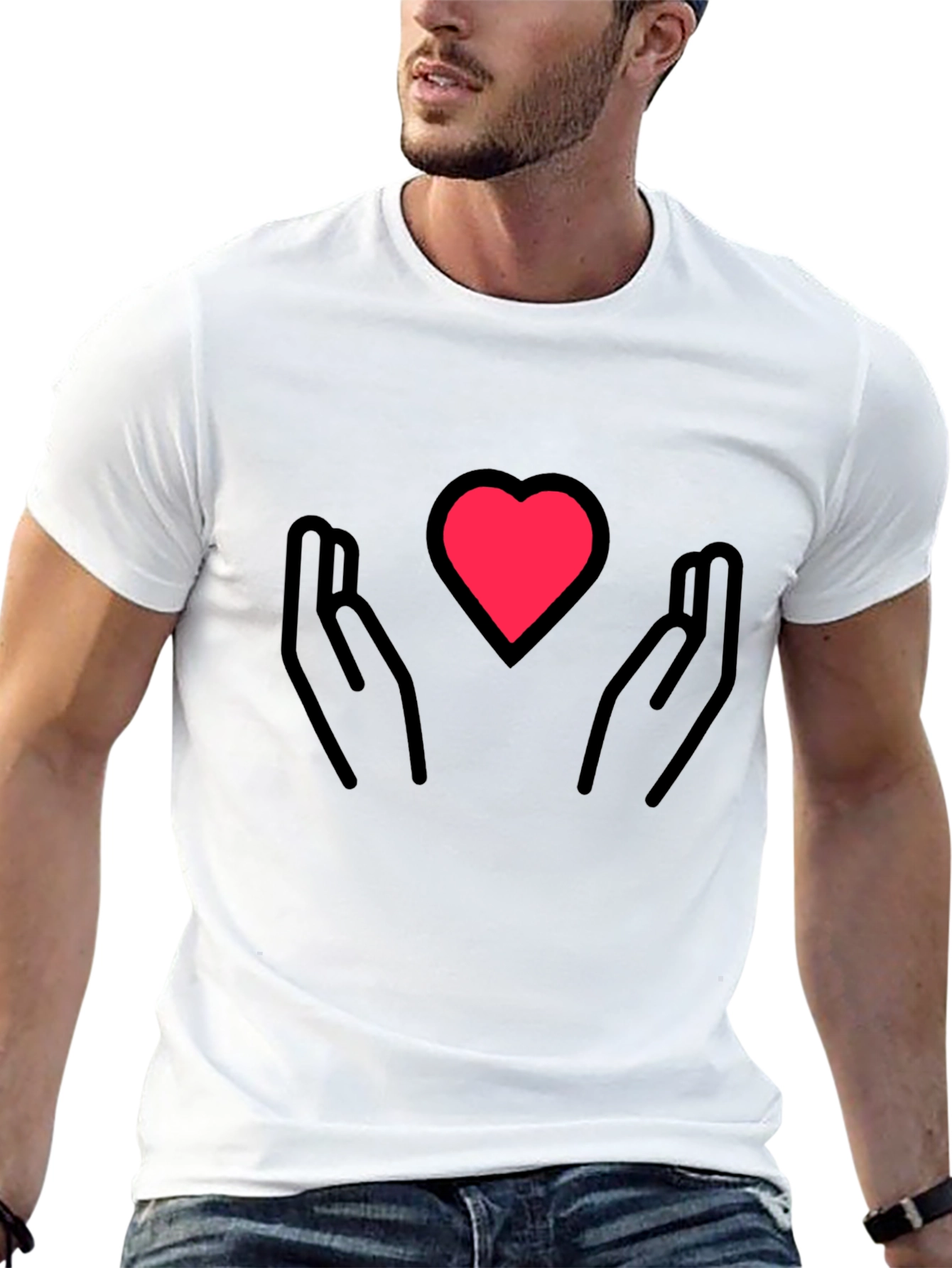 Black Heart in Hands Graphic Tee - Black Cotton Blend view 13