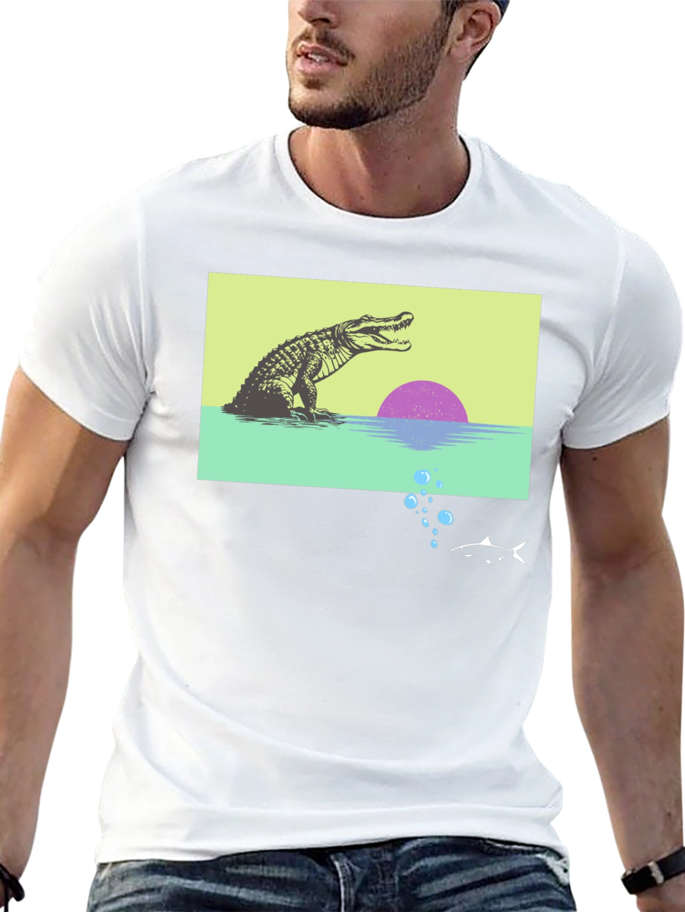 Black Retro Gator Sunset Graphic Tee view 13