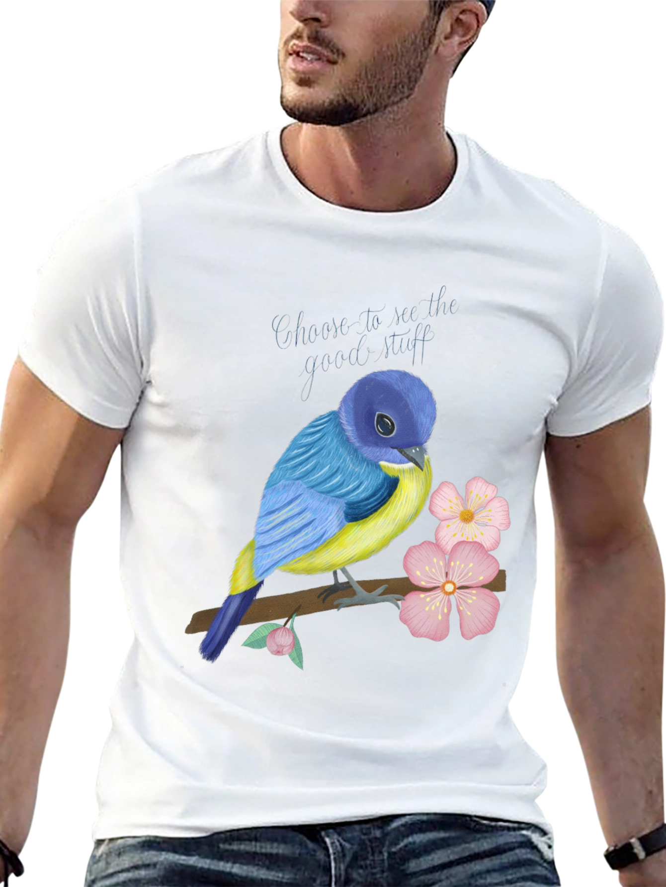 Black Blue Bird Graphic T-Shirt - Choose to See the Good view 13