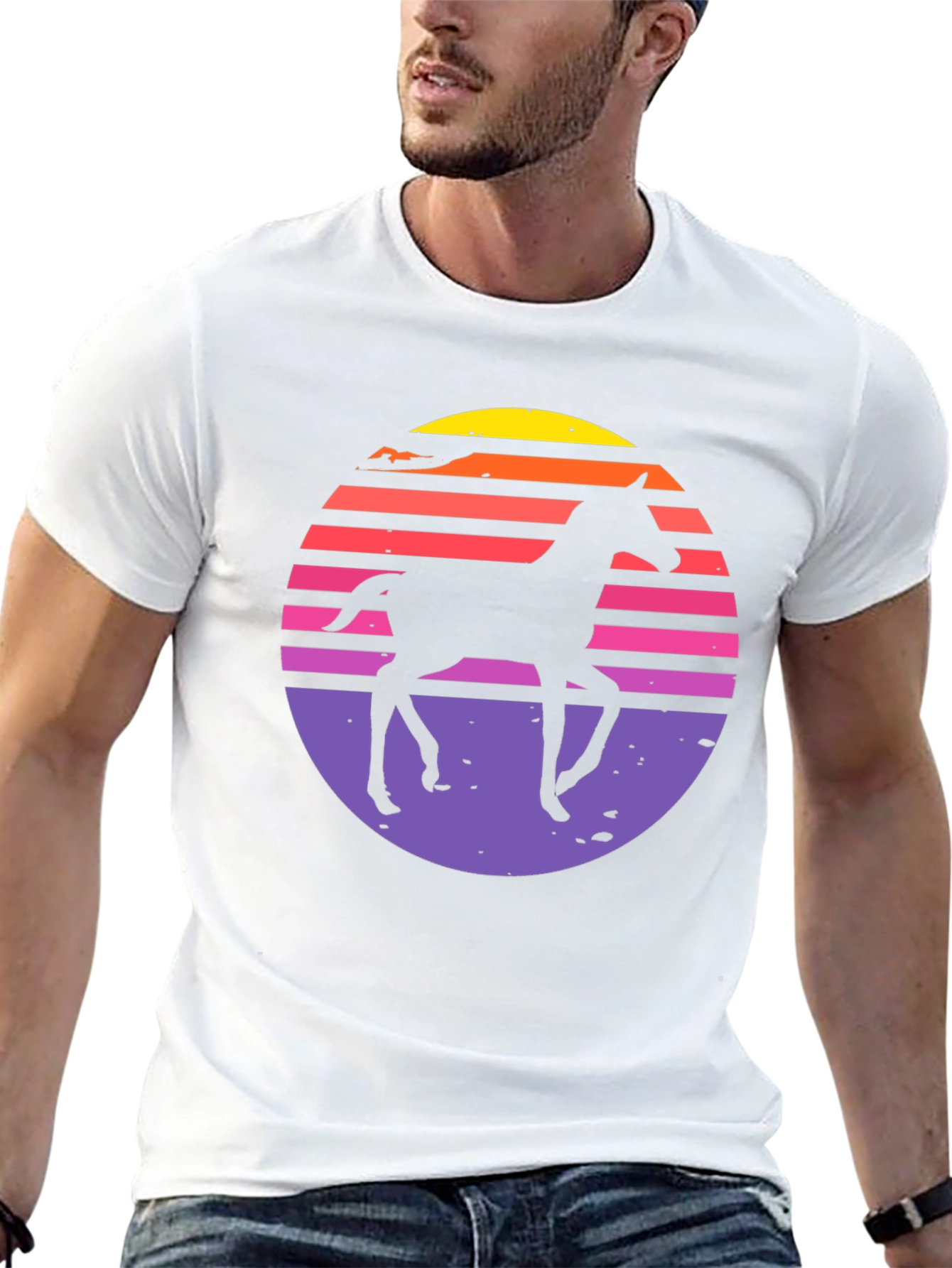 Black Retro Horse Sunset Graphic T-Shirt view 13