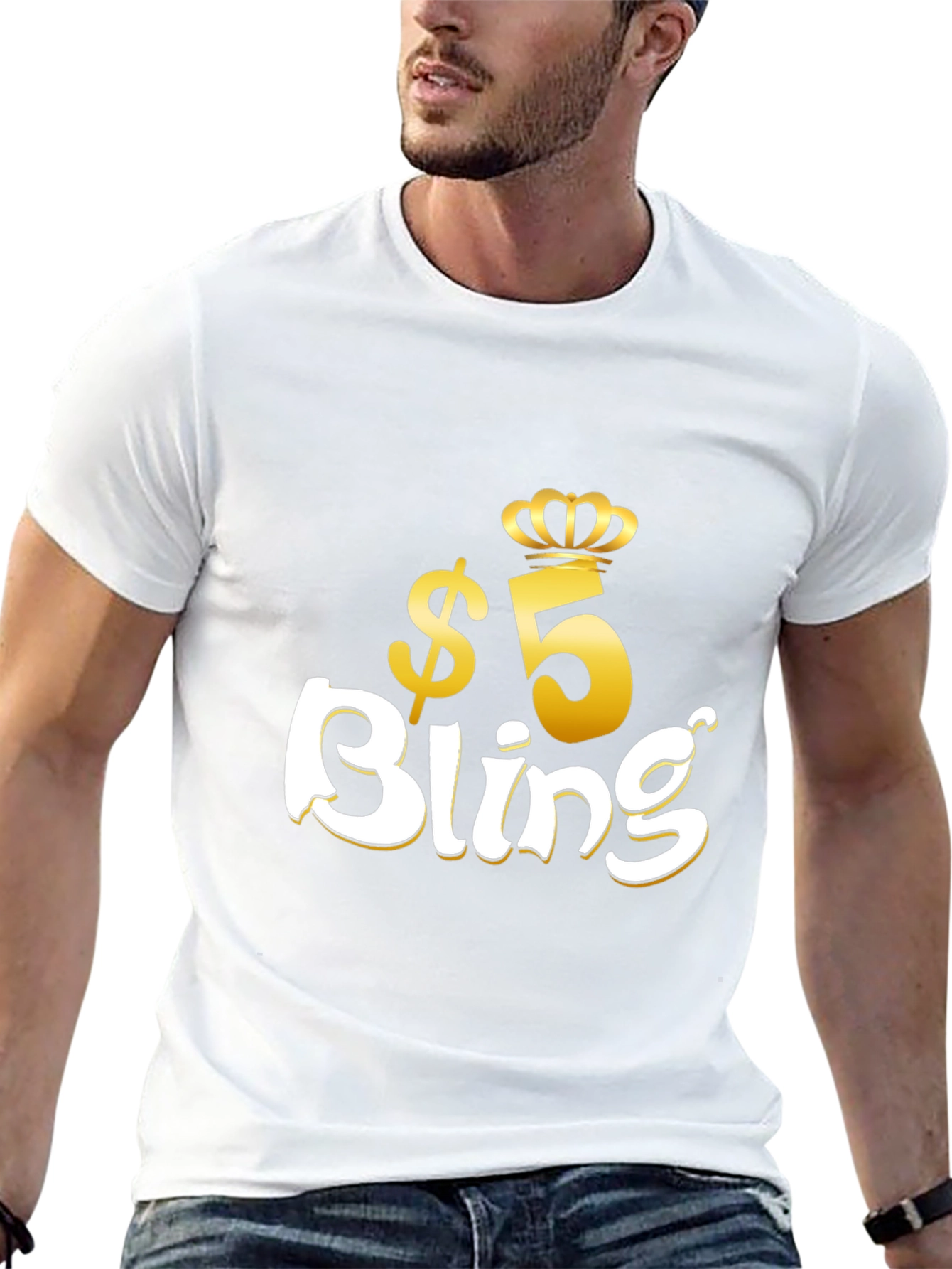 Black $5 Bling Graphic T-Shirt - Stylish Crown Design view 13