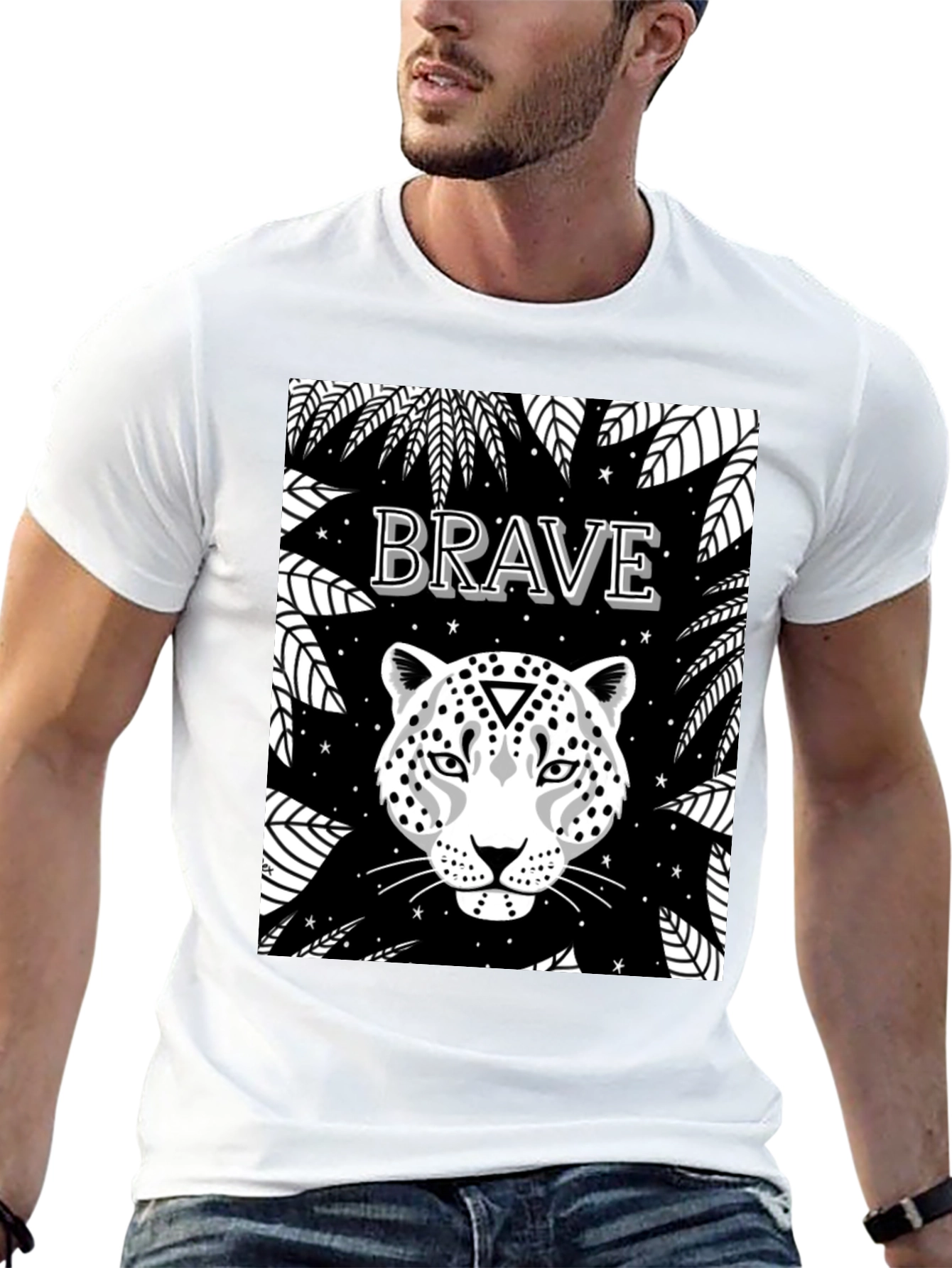 Black Brave Leopard Graphic Tee - Black Crew Neck view 13