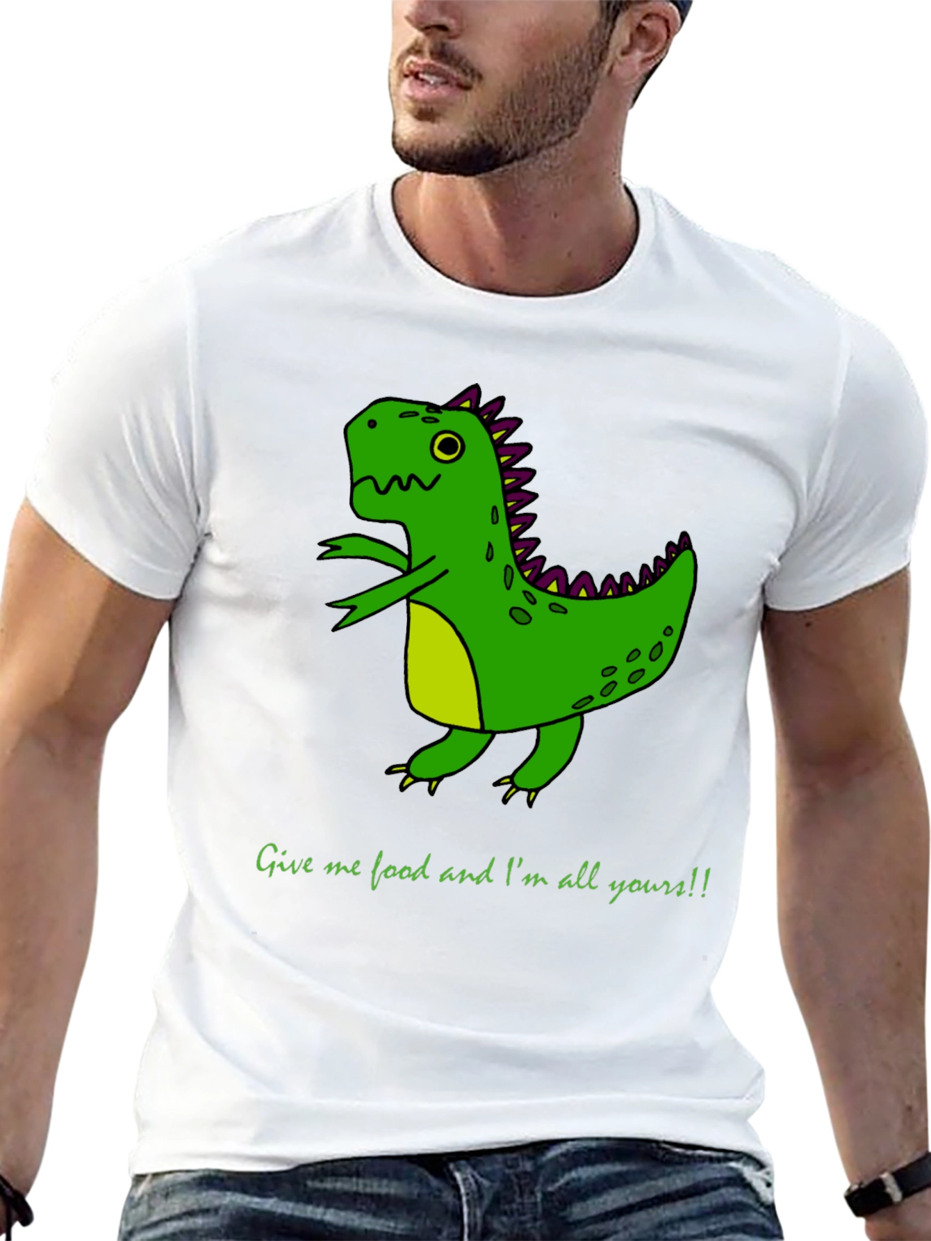 Black Funny Dinosaur Graphic Tee - Give me Food! view 13