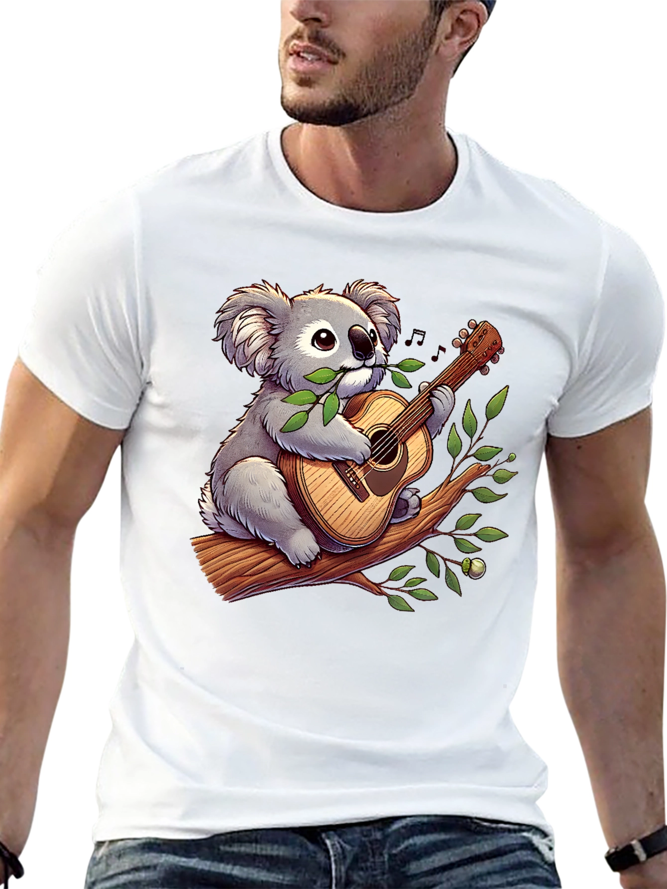 Black Koala Guitar Player Graphic T-Shirt view 13