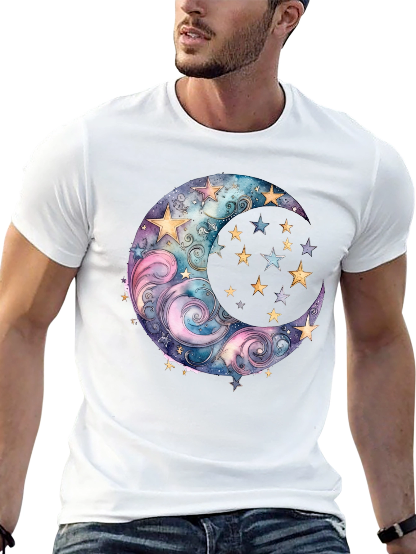 Black Celestial Moon and Stars Graphic Tee - Black view 13