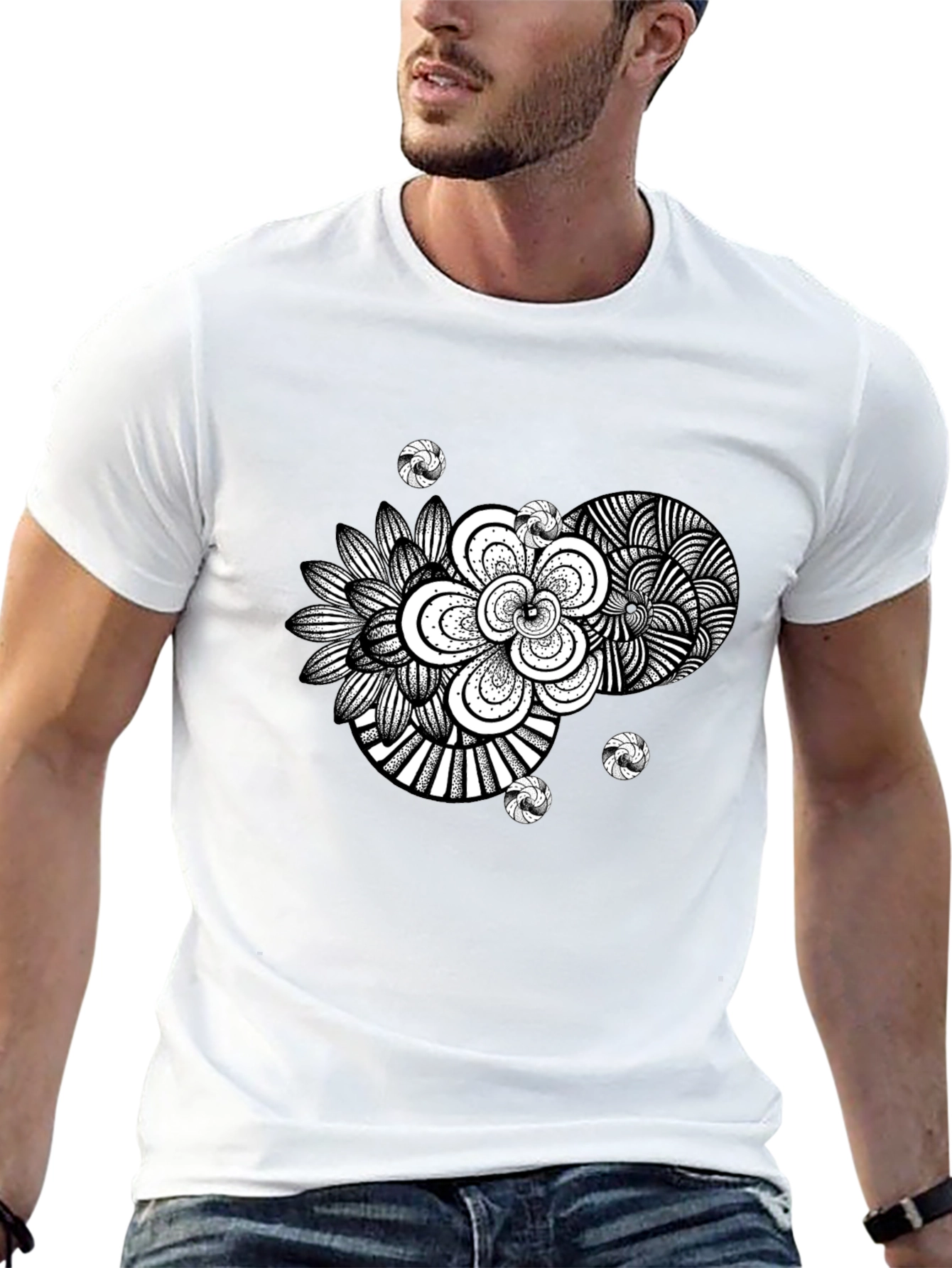 Black Abstract Floral Graphic Black T-Shirt view 13