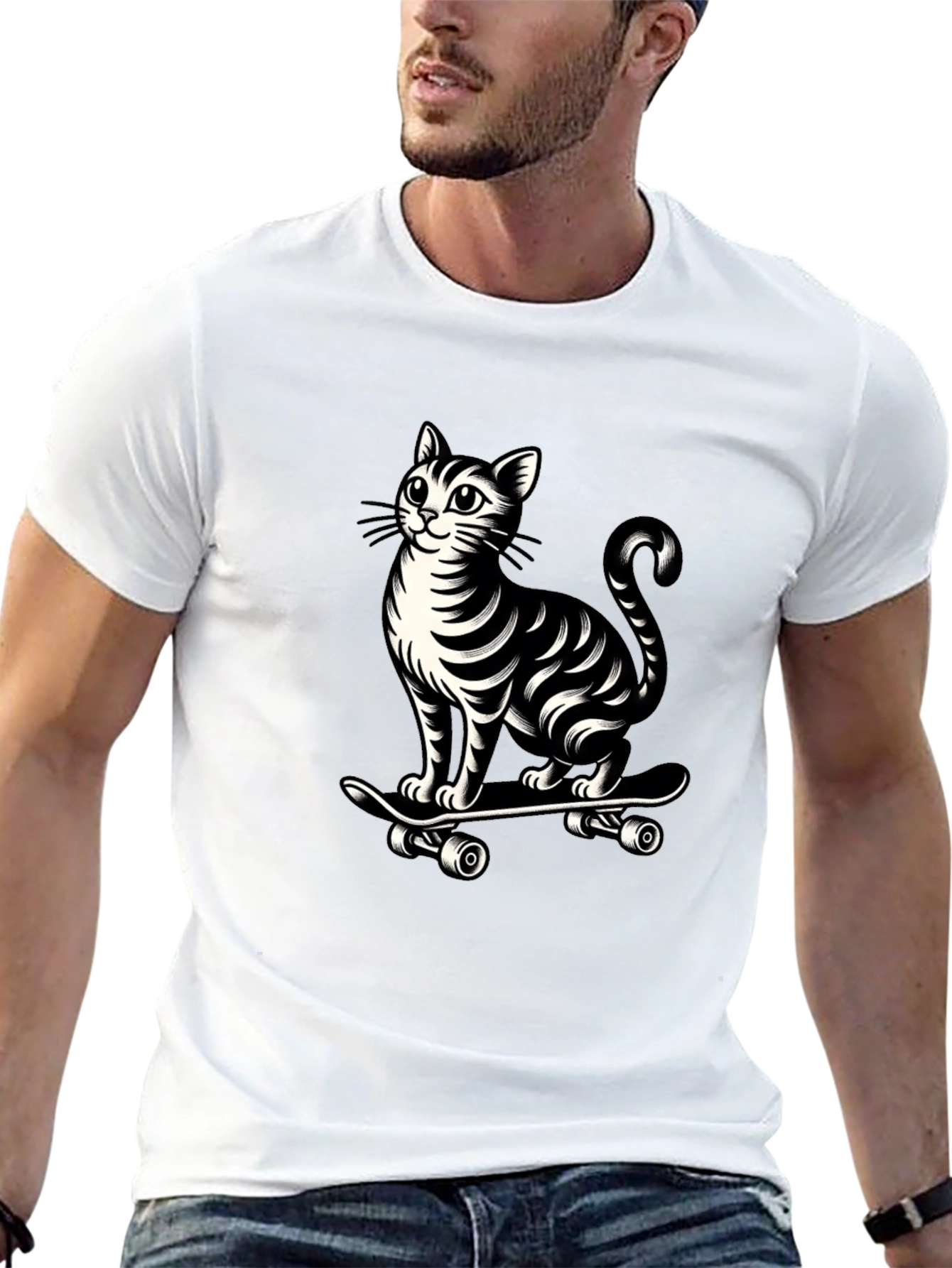 Black Cat on Skateboard Graphic Tee - Cool & Unique Design view 13