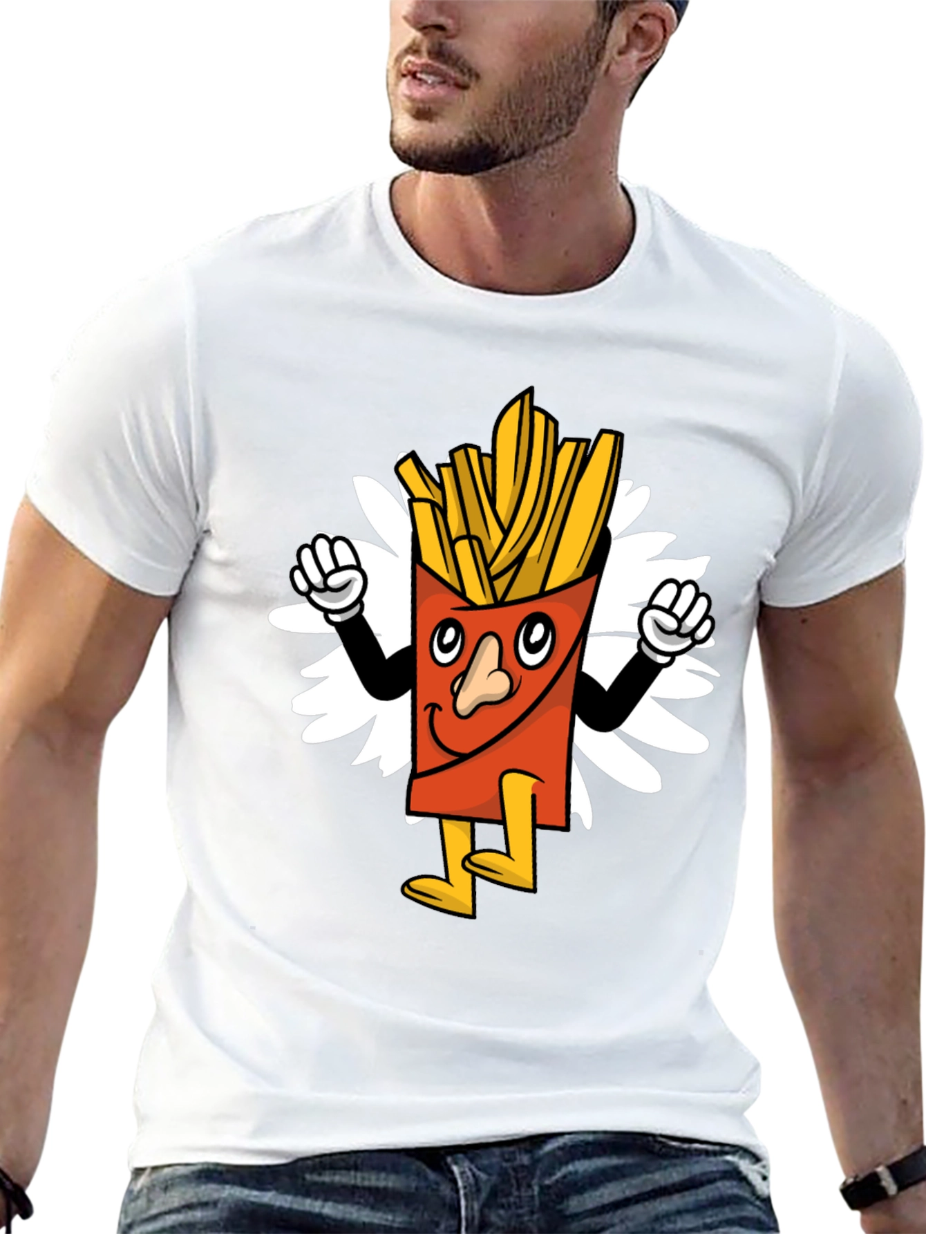 Black Cartoon Fries Graphic Tee - Black Casual T-Shirt view 13