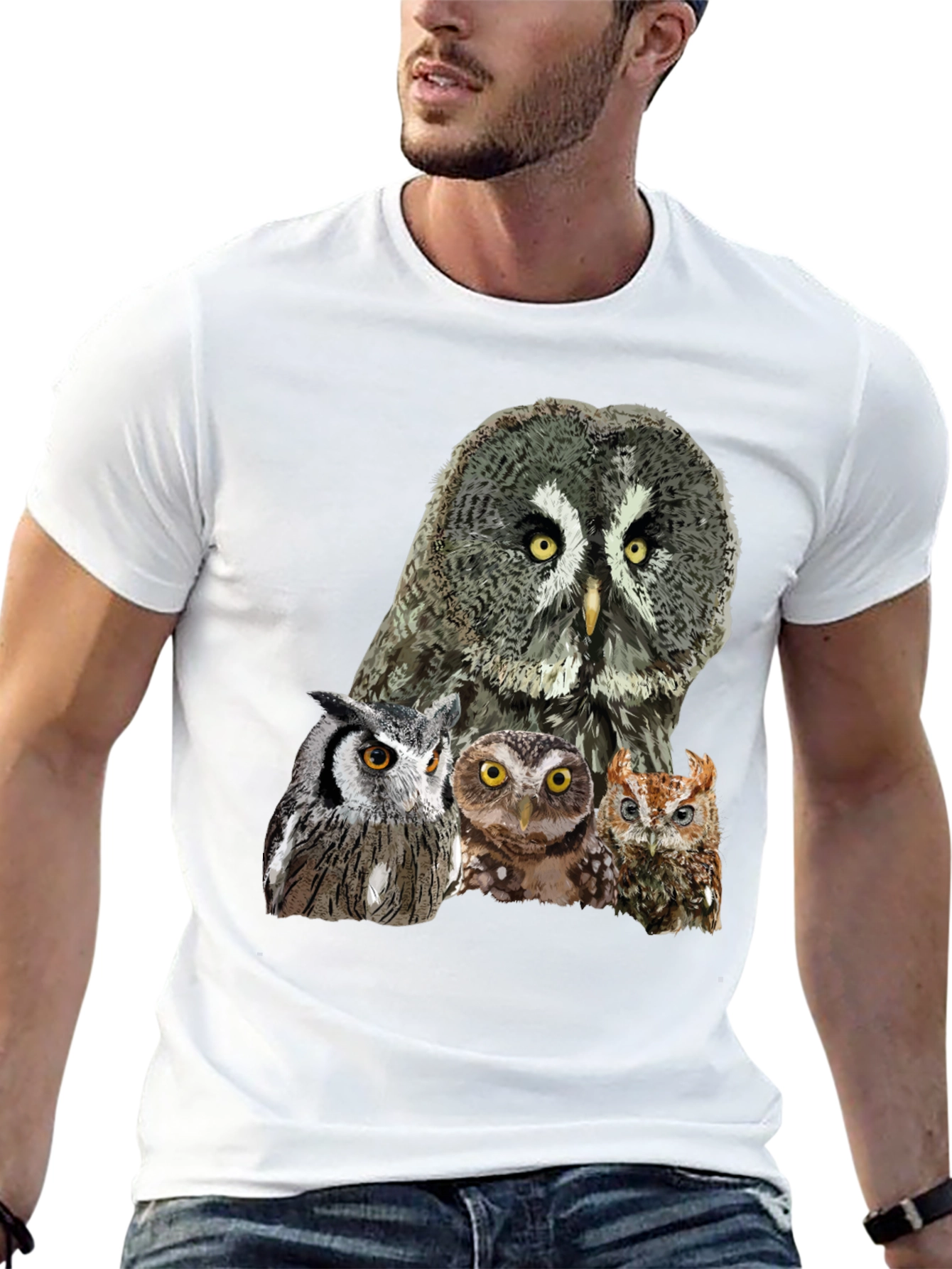 Owl Portrait Graphic T-Shirt - Men's Black Tee - 13