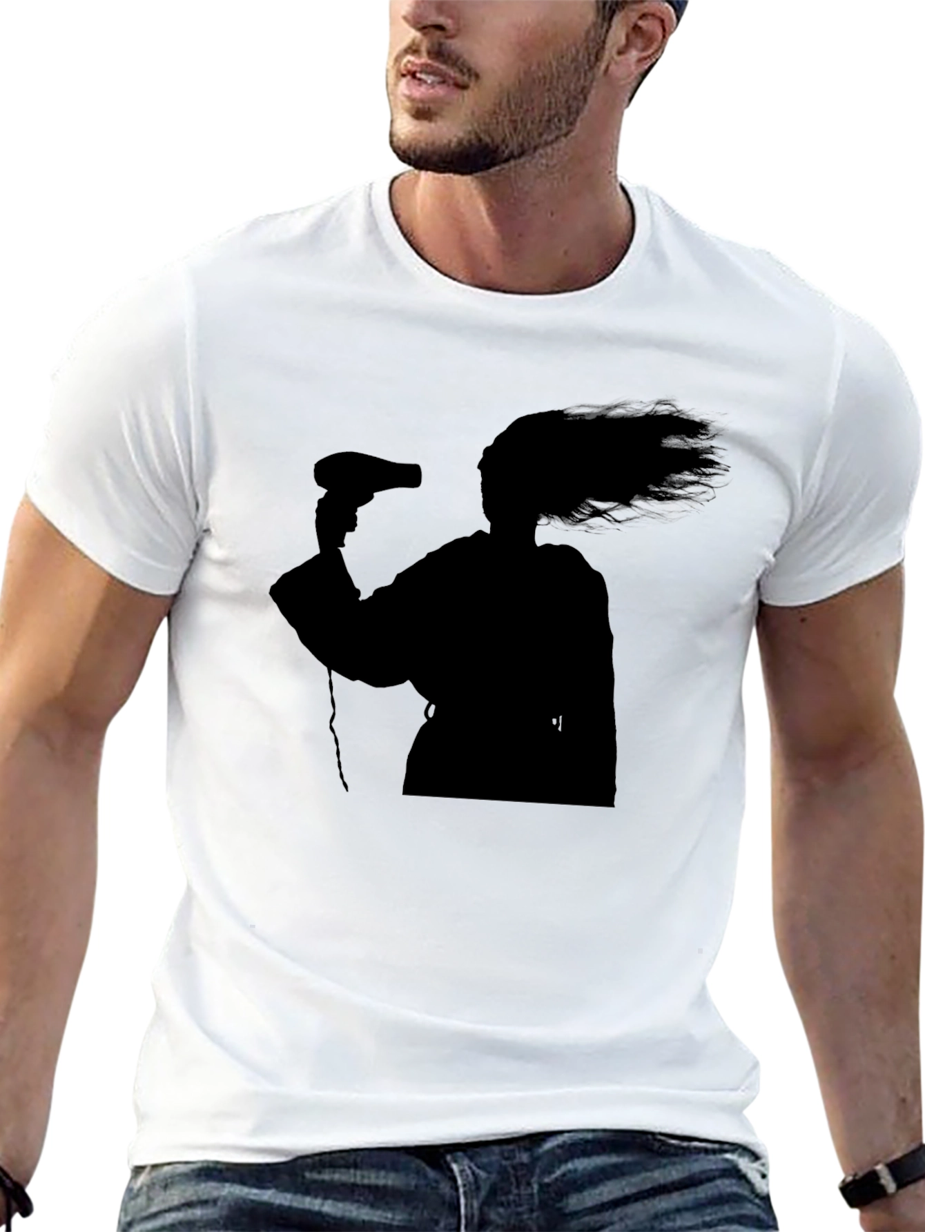 Black Silhouette Hair Dryer T-Shirt - Black Unisex Tee view 13
