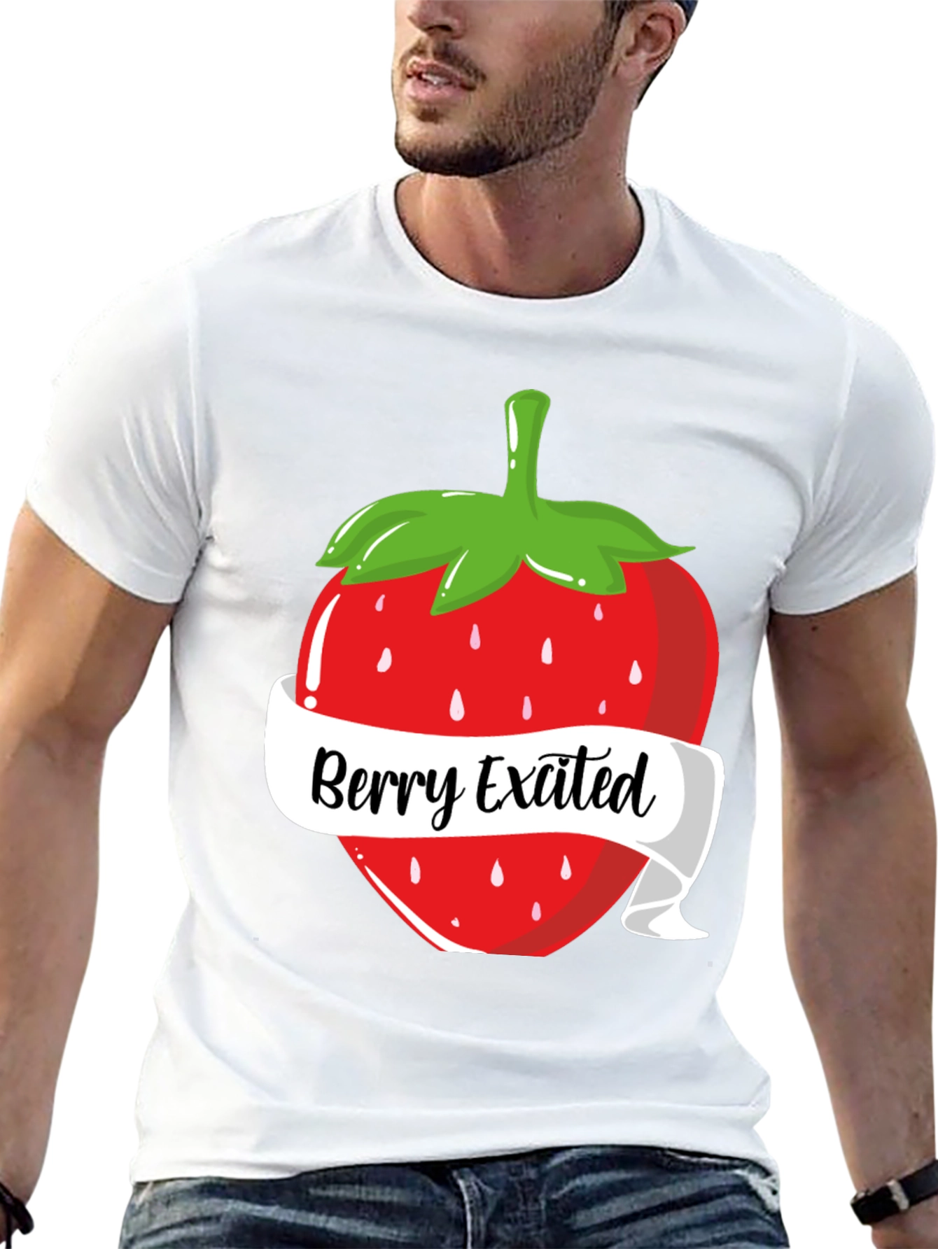 Black Berry Excited T-Shirt: Fun Strawberry Design view 13