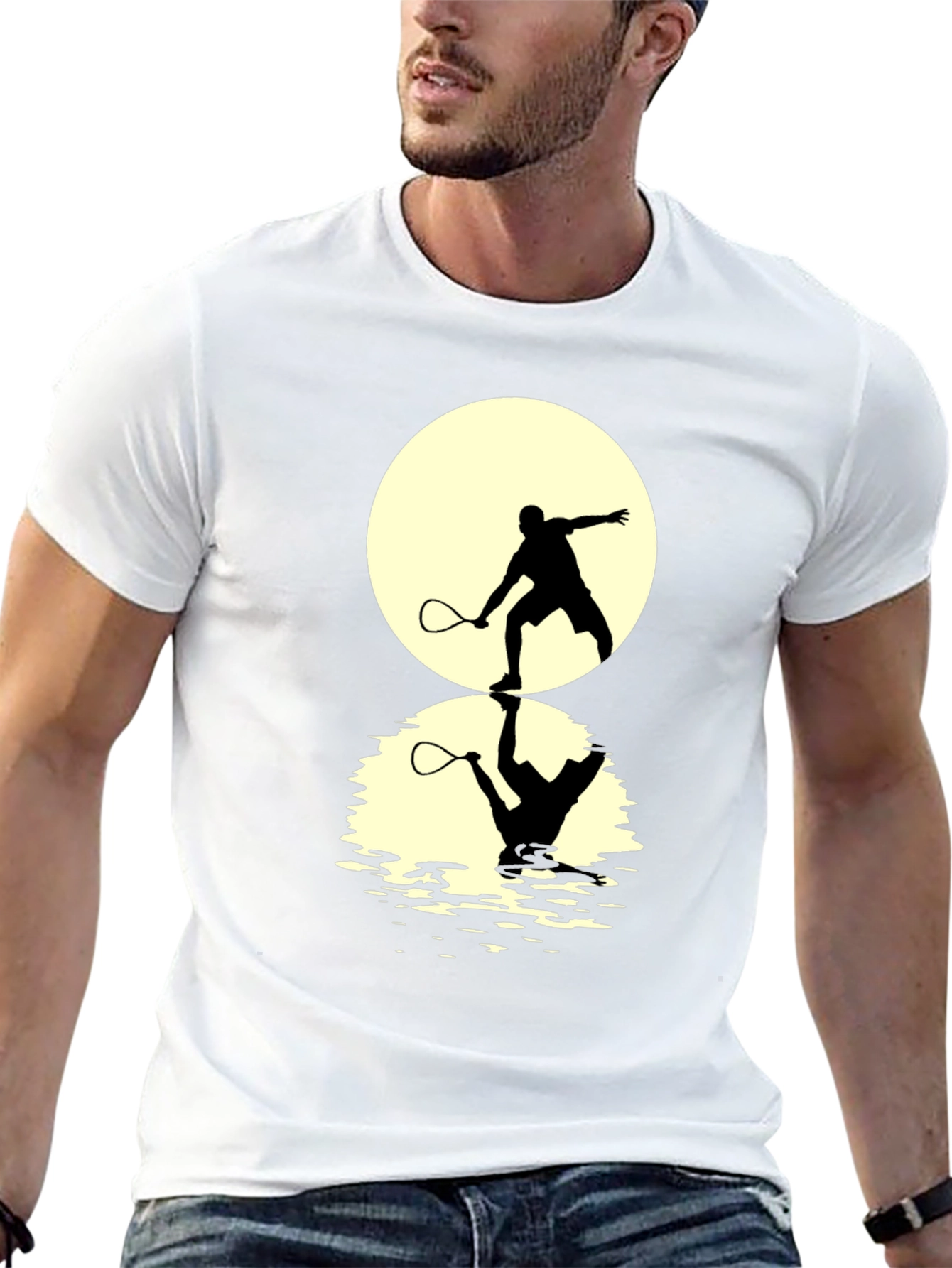 Black Squash Player Moon Reflection Graphic T-Shirt view 13