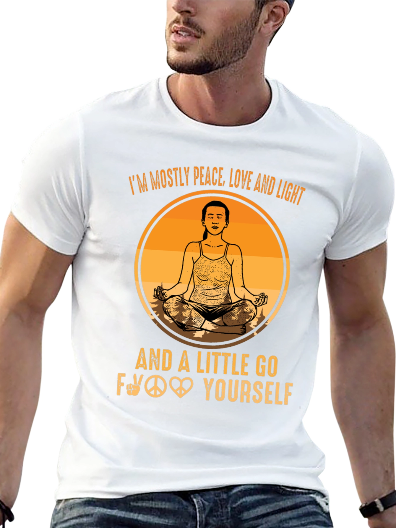 Black Peace Love Light Funny Yoga Graphic Tee view 13