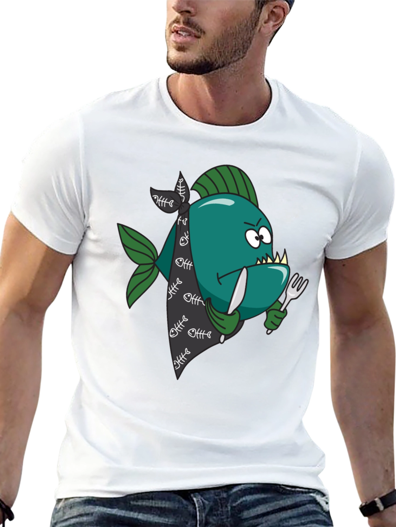Black Cartoon Piranha T-Shirt - Graphic Print view 13