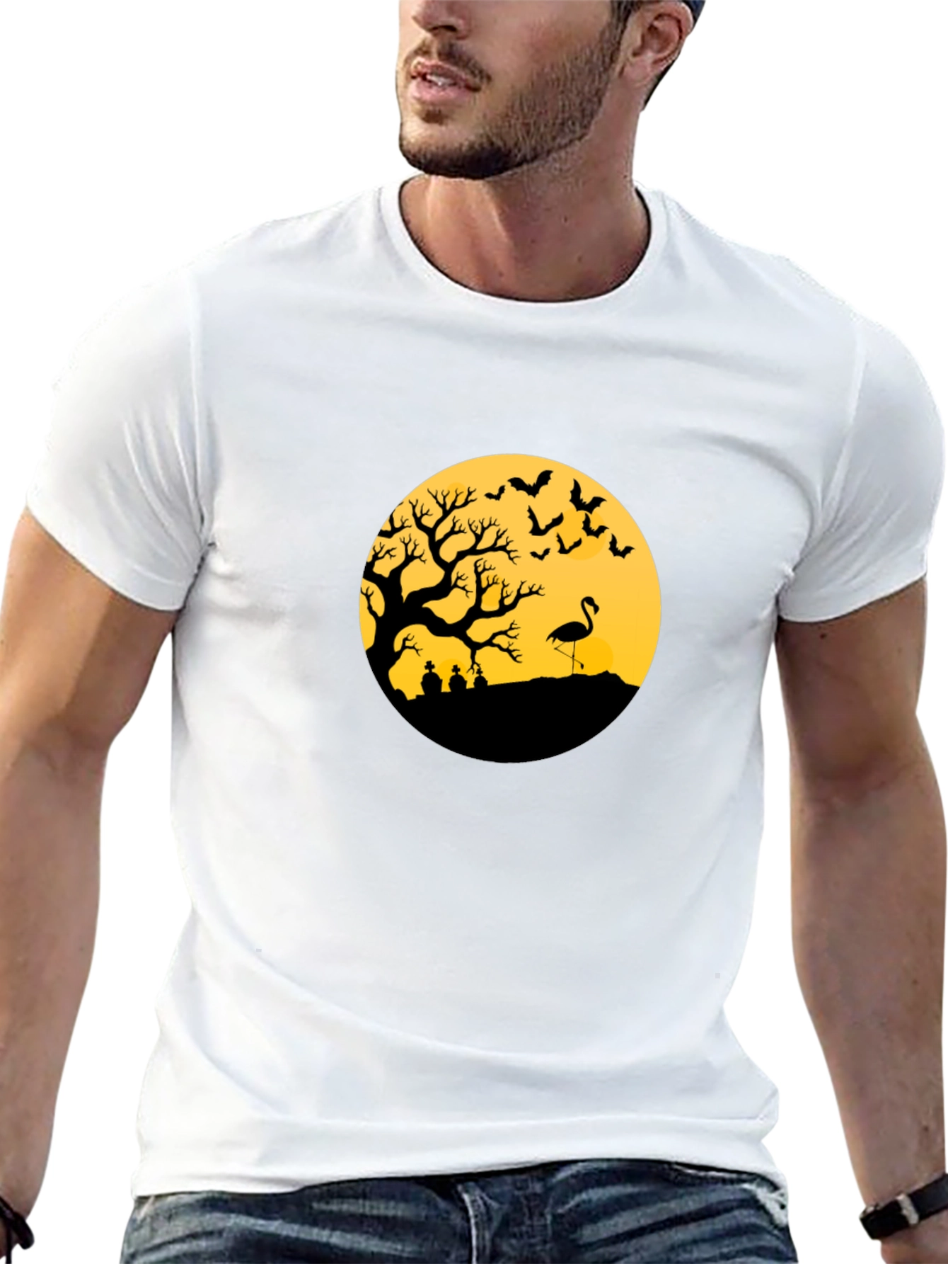 Black Halloween Tree Flamingo Tee view 13