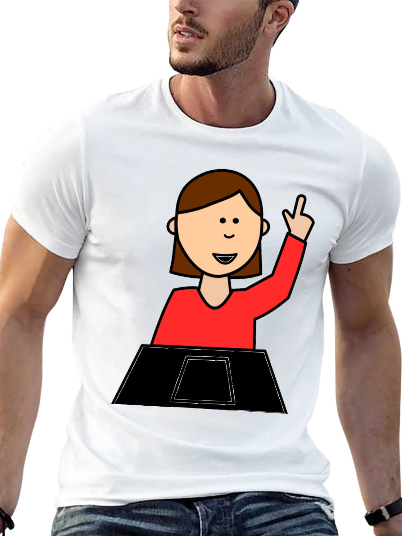 Black Funny Cartoon Student T-Shirt view 13